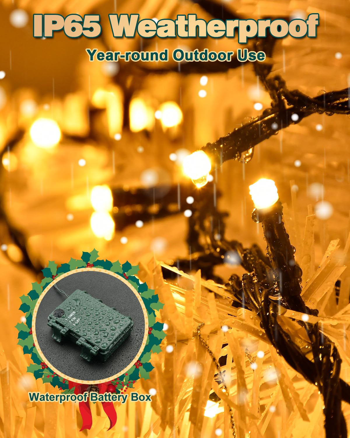 Dalugo Halloween Decoration Lights, 5M 50 LED Orange Purple White Fairy Lights with Timer, IP65 Waterproof Battery Powered Lights for Indoor Outdoor Autumn Halloween Decorations(Green Wire)