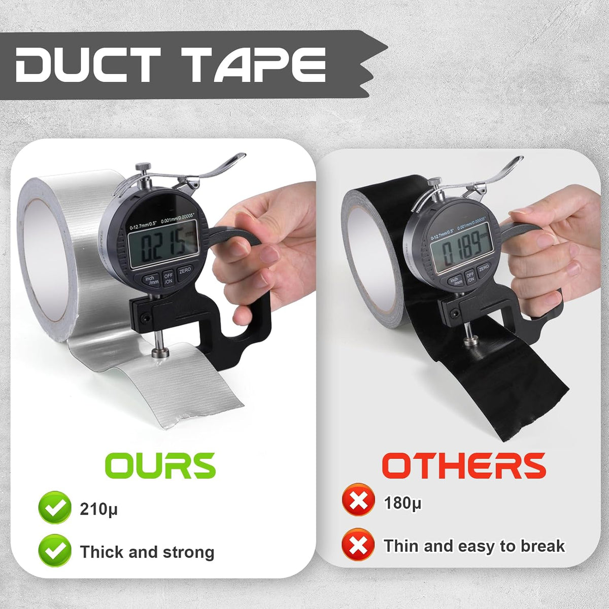 3 Rolls Duct Tape 48mm x 18m 8.5Mil, Silver Gaffer Tape 210μ