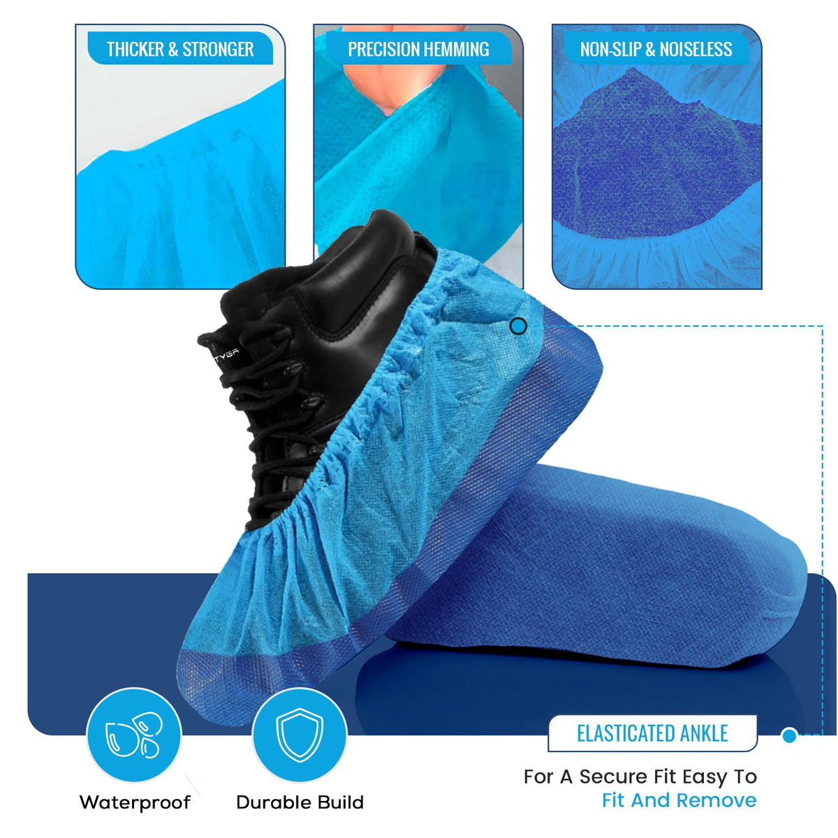 TYGA 20 Pieces Waterproof Reusable Shoe Covers - Blue