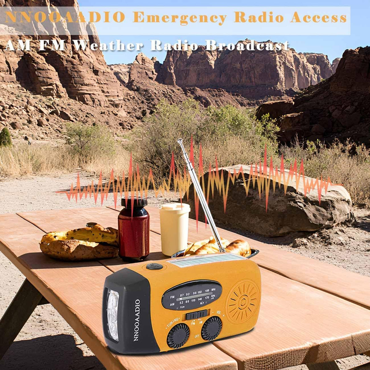 NNOOAADIO Wind Up Solar Hand Crank Radio, 2000mAh SOS Alarm for Camping