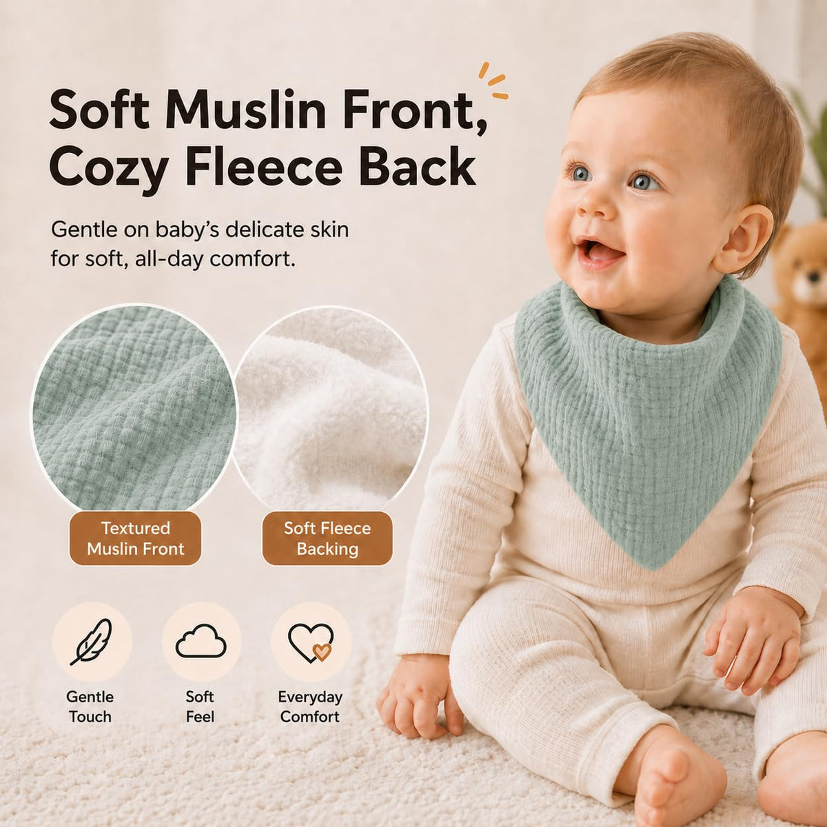 NISXABEBE Muslin Baby Bibs 6 Pack Dribble Bandana Bibs Cotton Drool Bibs for Teething Soft and Absorbent with Adjustable Snaps