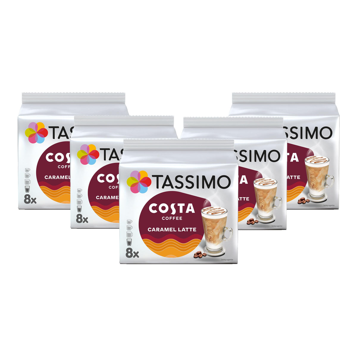 Tassimo Costa Latte Medium Roast Coffee Pods, Pack of 5, Total 40 Cups
