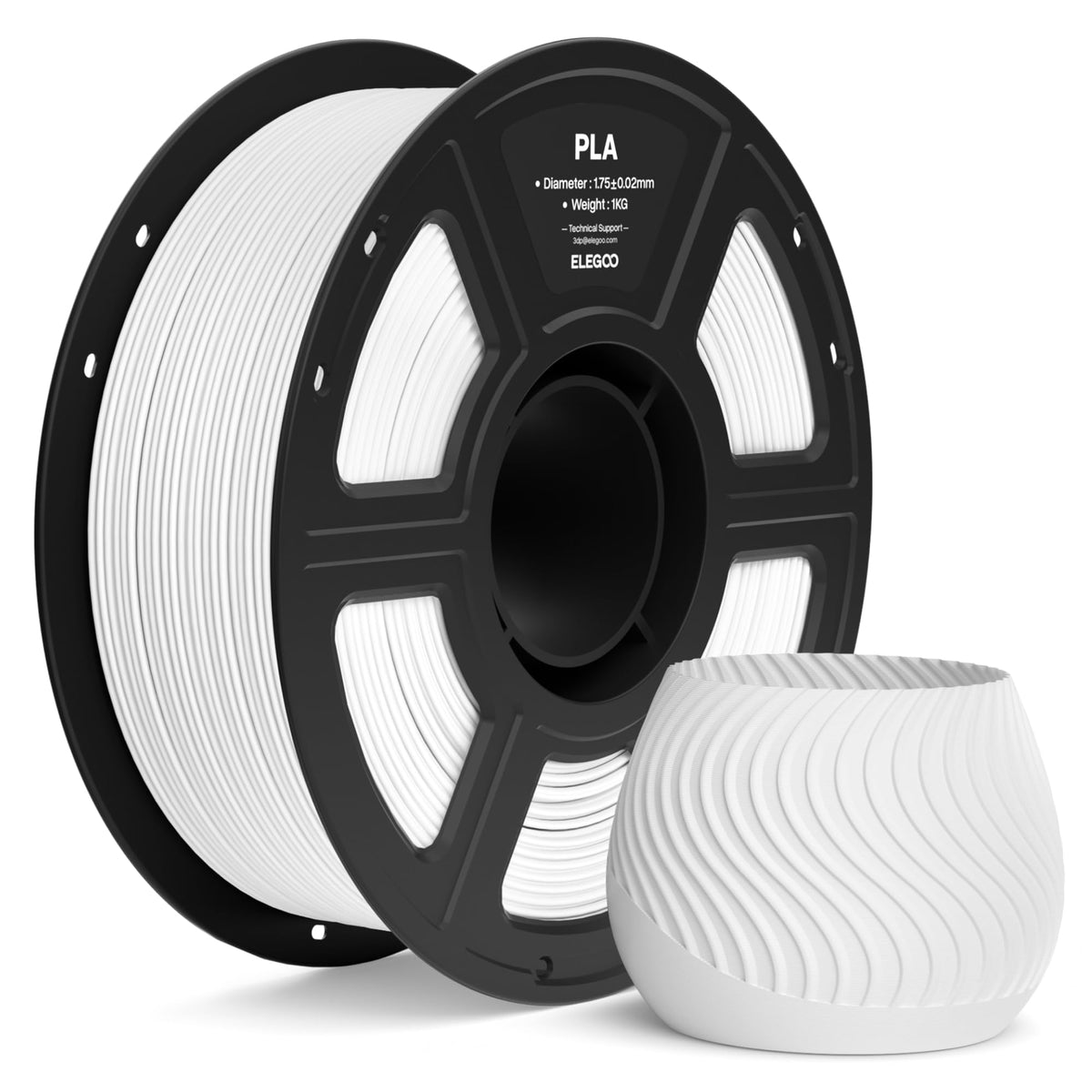 ELEGOO PLA 3D Printer Filament 1.75mm Black 1KG, Easy to Use, Durable