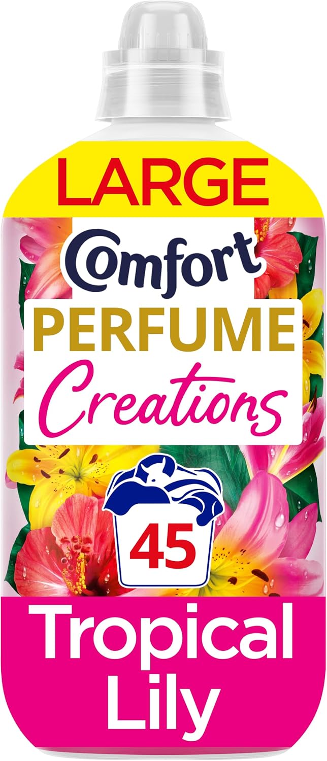 Comfort Perfume Creations Tropical Lily Fabric Conditioner Softener with Motion-Activated Fragrance Technology 100 Days of Freshness 45 washes (1.35 L)