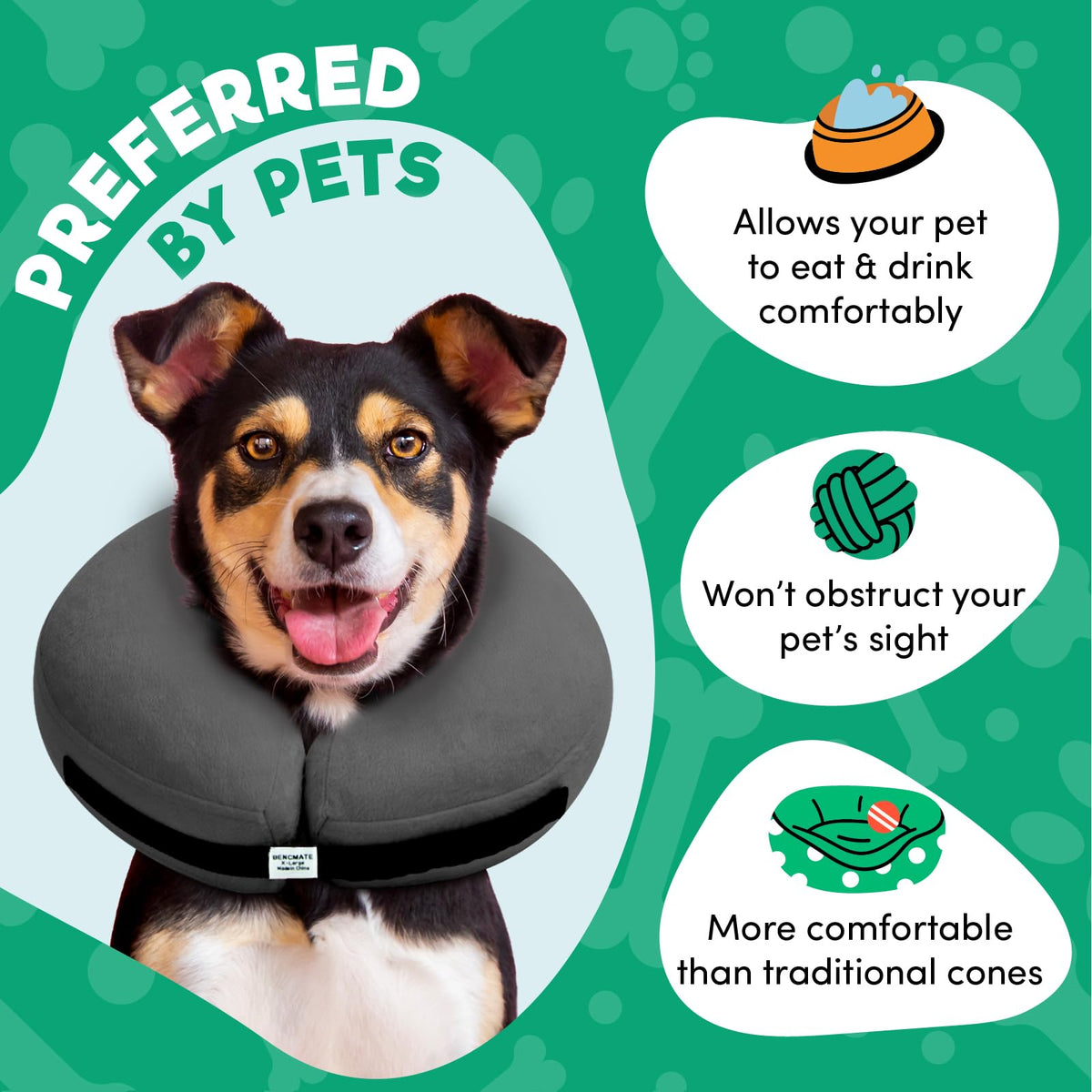 BENCMATE Protective Inflatable Collar for Dogs and Cats - Soft Pet Dog Cone Recovery Collar Does Not Block Vision E-Collar Blue-L
