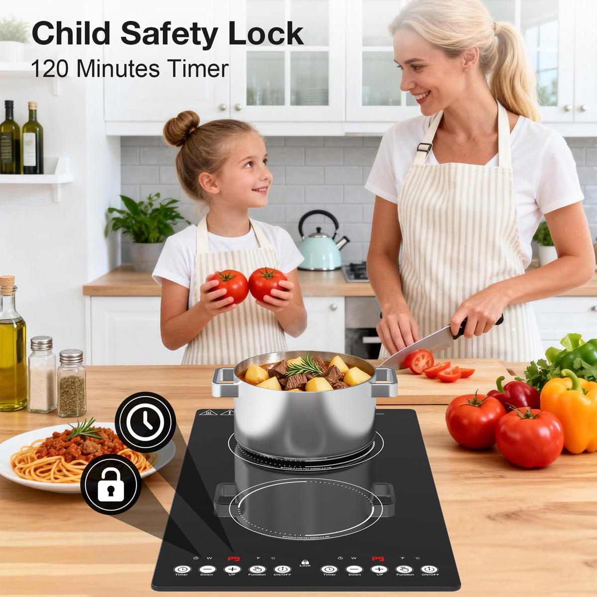 GIHETKUT single electric hob,220V 2000W Electric Hob with LED Touch Control,10 Power Levels, 4H Timer, Safety Lock,portable single burner hob Overheat protection