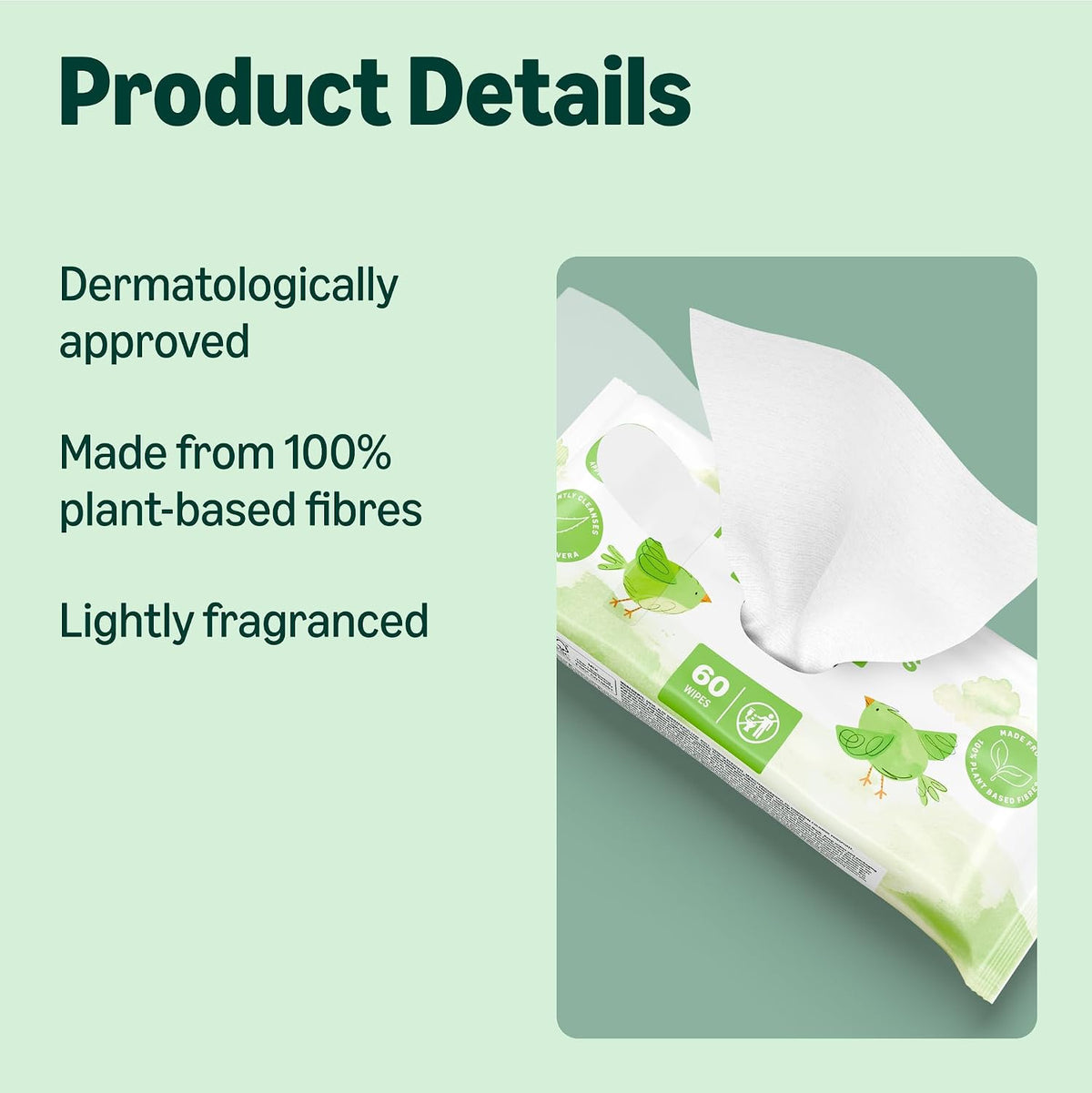 by Amazon Fresh Baby Wipes, 360 Wipes, 6 Pack of 60, Wipes Without Plastic