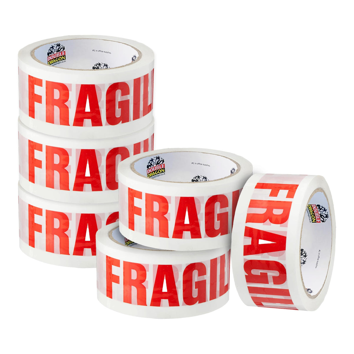 Double Dragon Extra Thick Fragile Printed Tape – 48mm wide, 66m long (Pack of 3) | Tear-Resistant, High-Tack & Long-Lasting | Ideal for Packing, Moving, Shipping, Labelling | Fits Dispensers etc