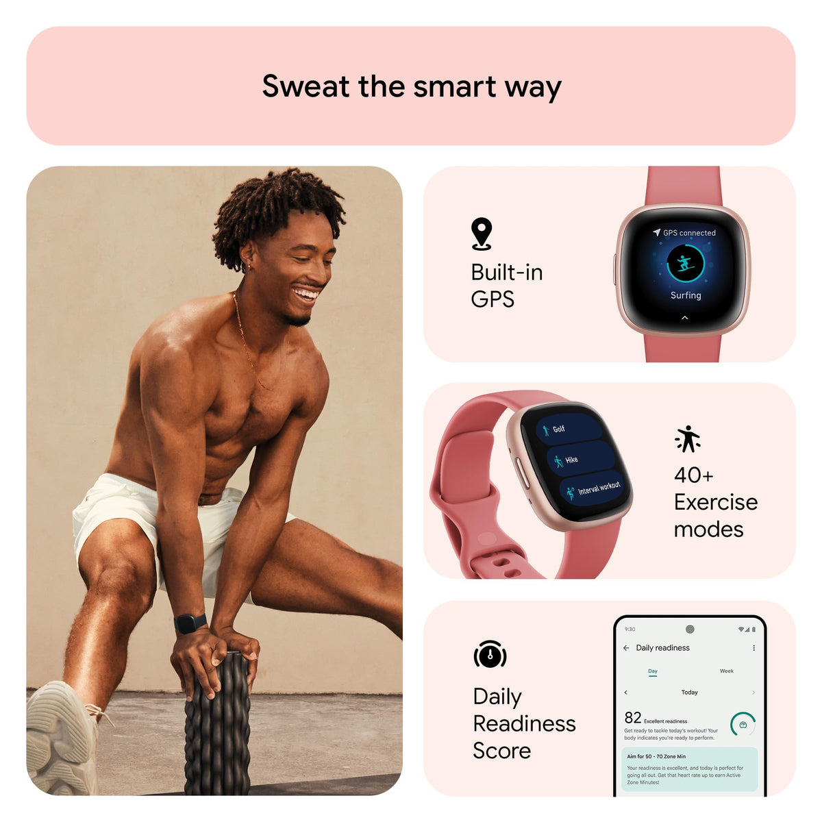 Fitbit Google Versa 4 Fitness Smartwatch with 3 Months Google Health Membership Included and up to 6 days battery life - compatible with iOS & Android, Black/Graphite Aluminium