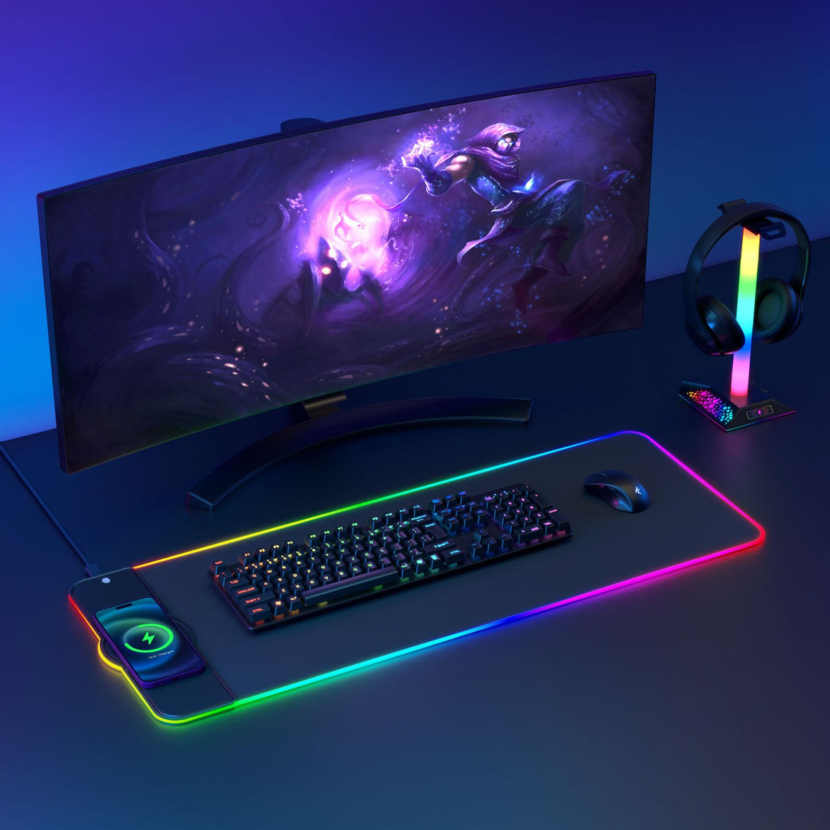 Hcman Charging RGB Gaming Mouse Pad - Wireless 15W Mousepad LED Extra Large