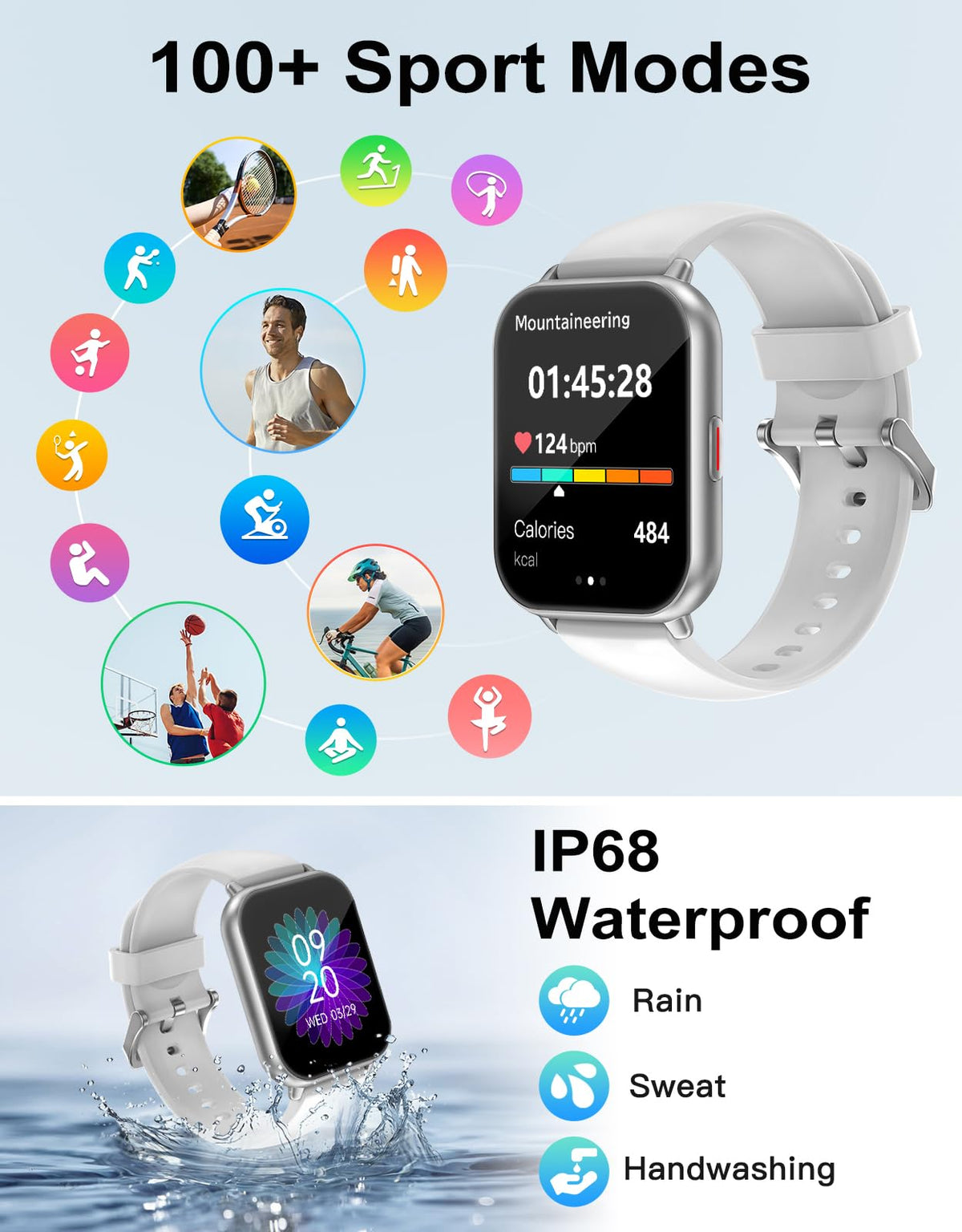 RUIMEN Smart Watch Answer Dial Call,Smart Watches for Women Men 1.85" HD Screen Fitness watch with SpO2 Heart Rate Sleep Monitor Step Counter Waterproof 100+ Sports Mode for Android iOS (2 Bands)
