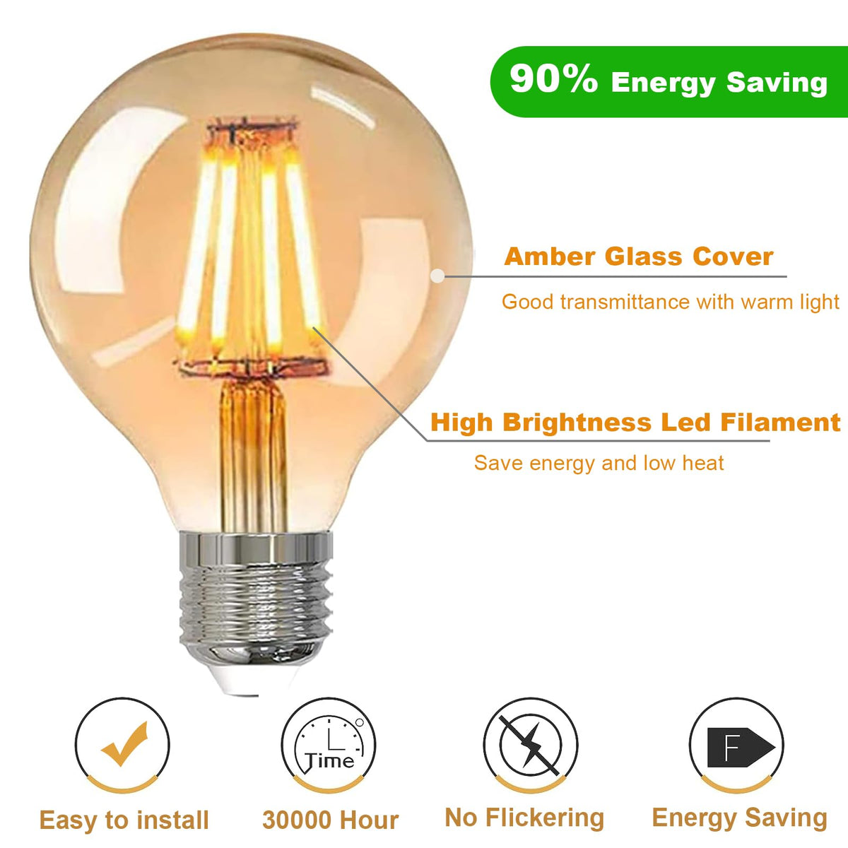 YOUDIAN E27 LED Edison Screw Bulb,Vintage Light Bulb ST64 4W(Pack of 2)