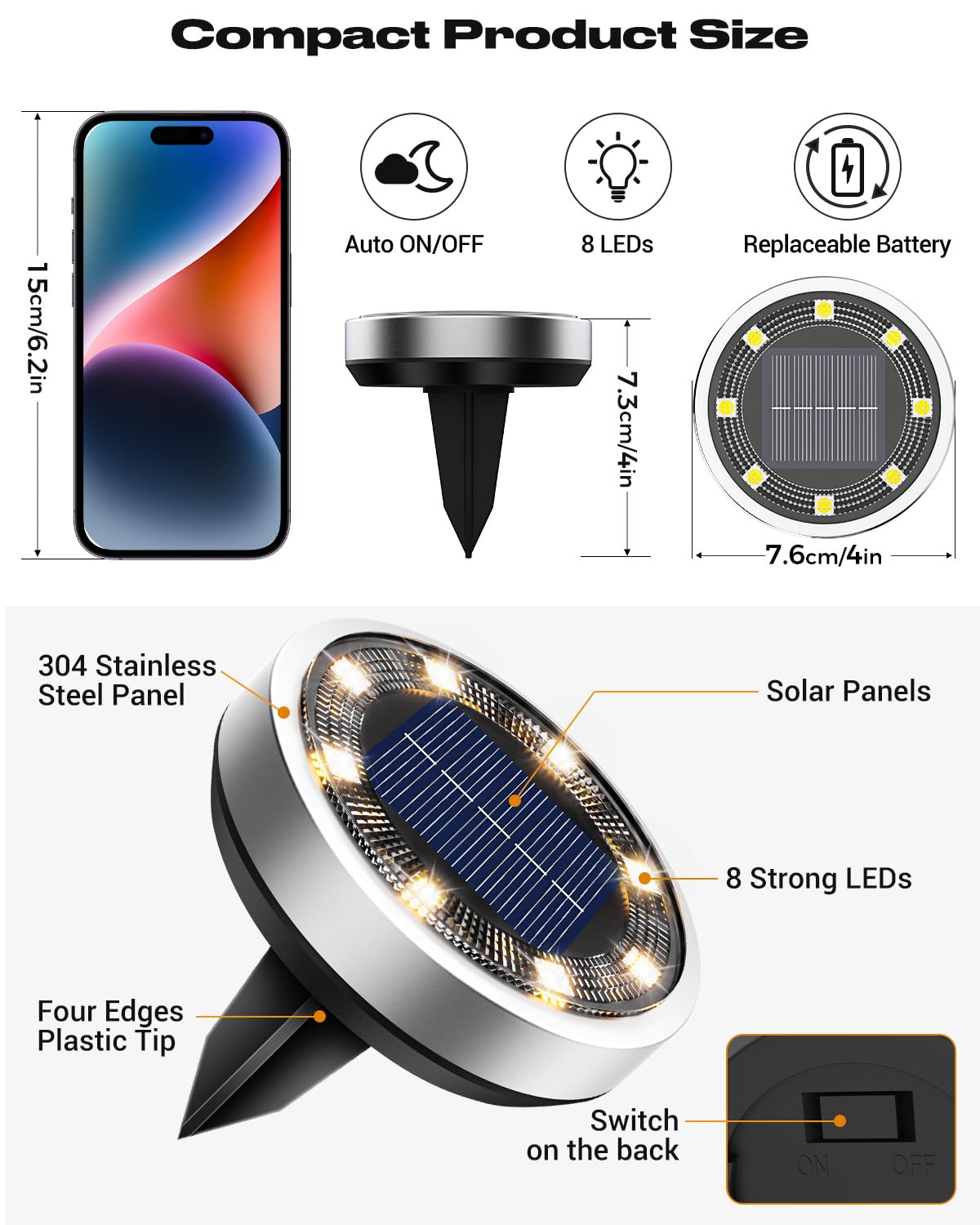 btfarm Solar Lights Outdoor Garden, 6 Pack 8 LED Solar Ground Disk Lights Outdoor IP65 Waterproof for Garden Pathway Lawn Patio Yard Landscape (Blue)