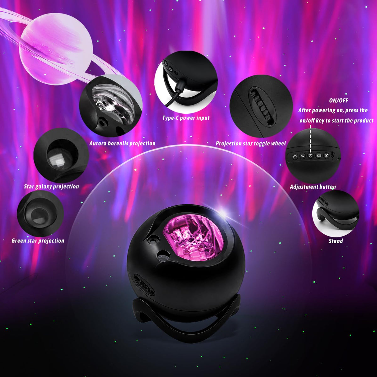CAIYUE Star Projector Galaxy Projector, Exquisite Nebula Night Light Projector, Ocean Wave Galaxy Light with Remote Control,with Adjustable Speed and Brightness, Adults, Bedroom,Party