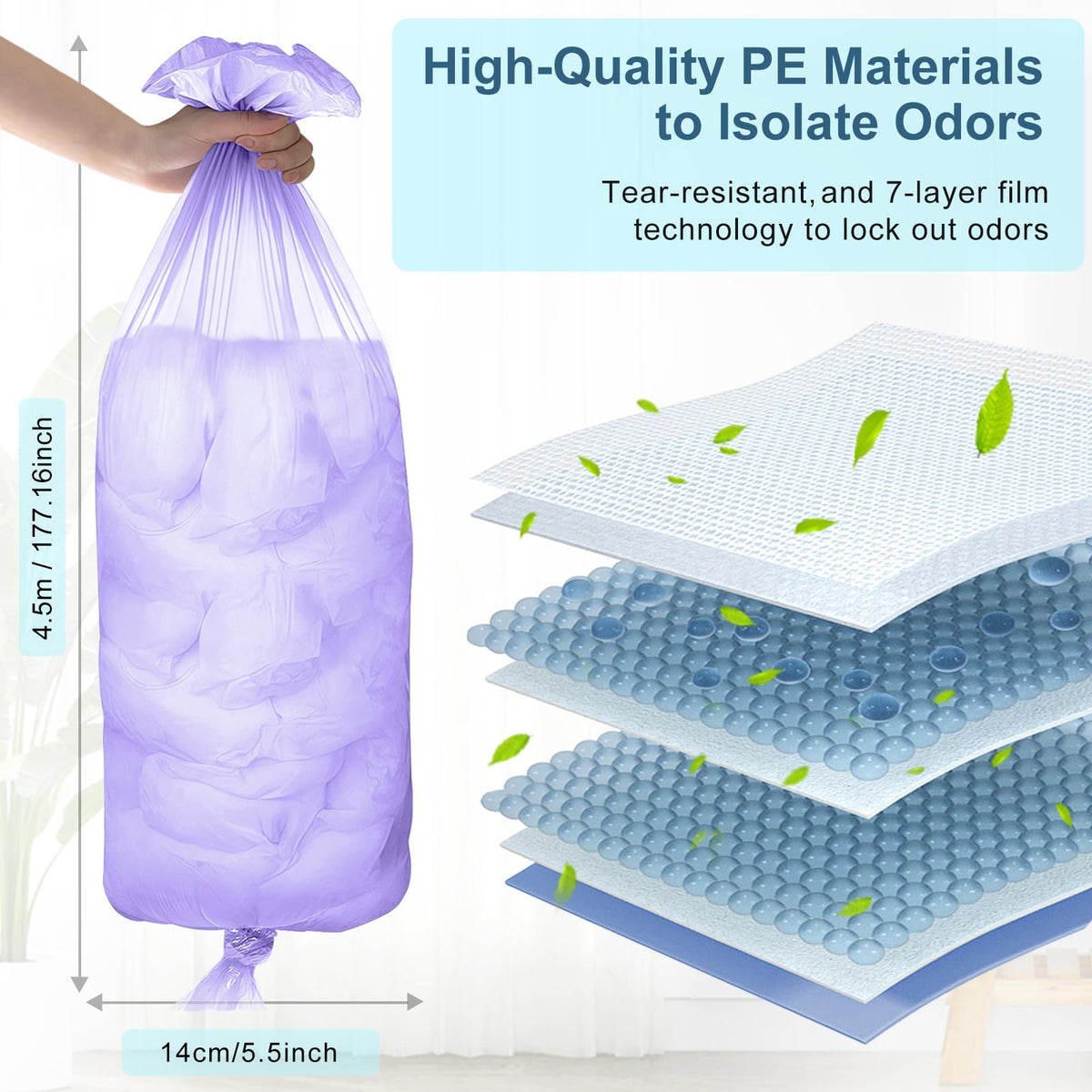 12er-Pack Nappy Bin Refills, vacvad 4.5m Diaper Bin Pail Disposal Bags, Nappy Bin Liners Replacement Strong Seal & Tear Resistance, Compatible with Most Nappy Disposal Systems (Blue)