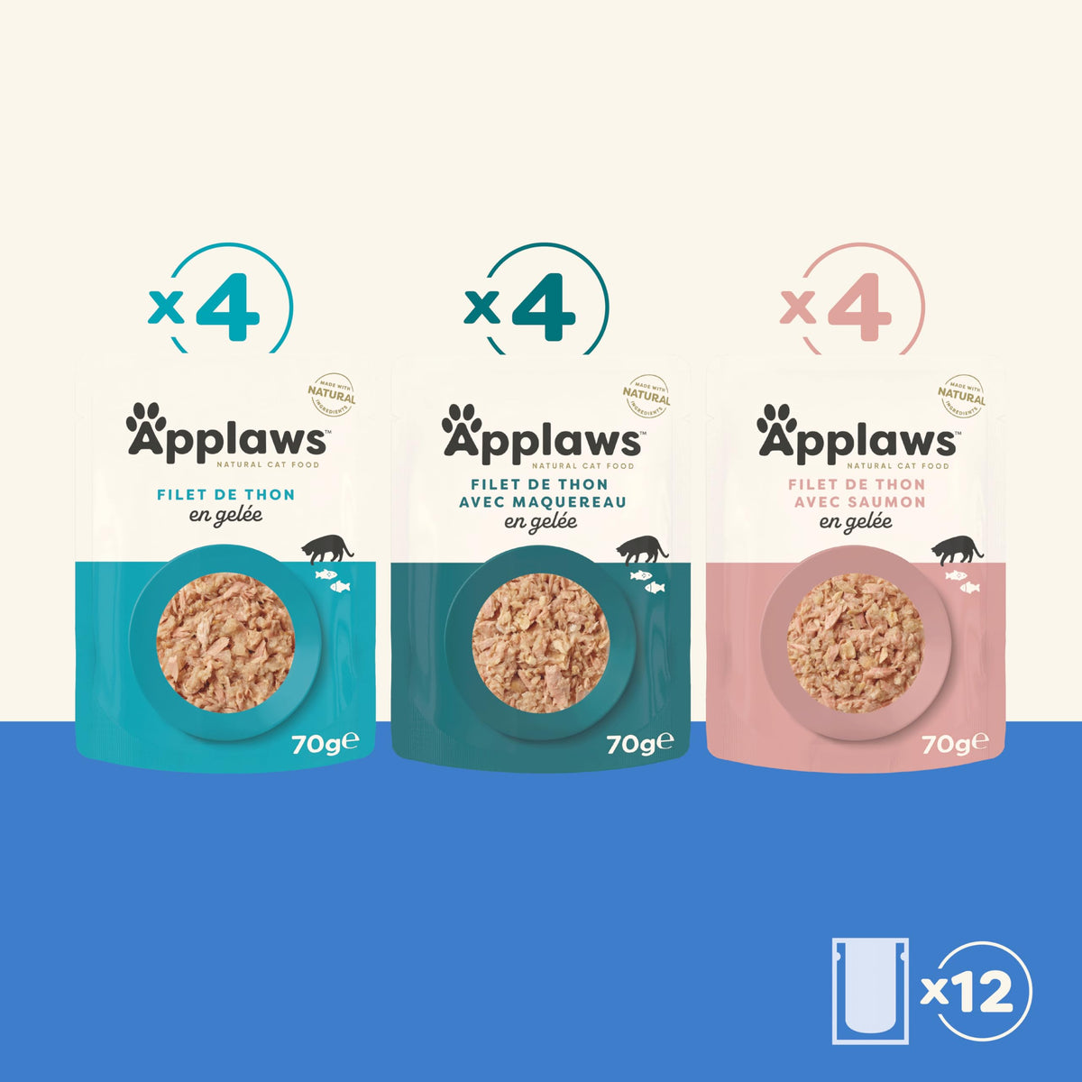 Applaws Tuna & Pacific Prawn Pouch 70G 12PK (Broth), Transparent