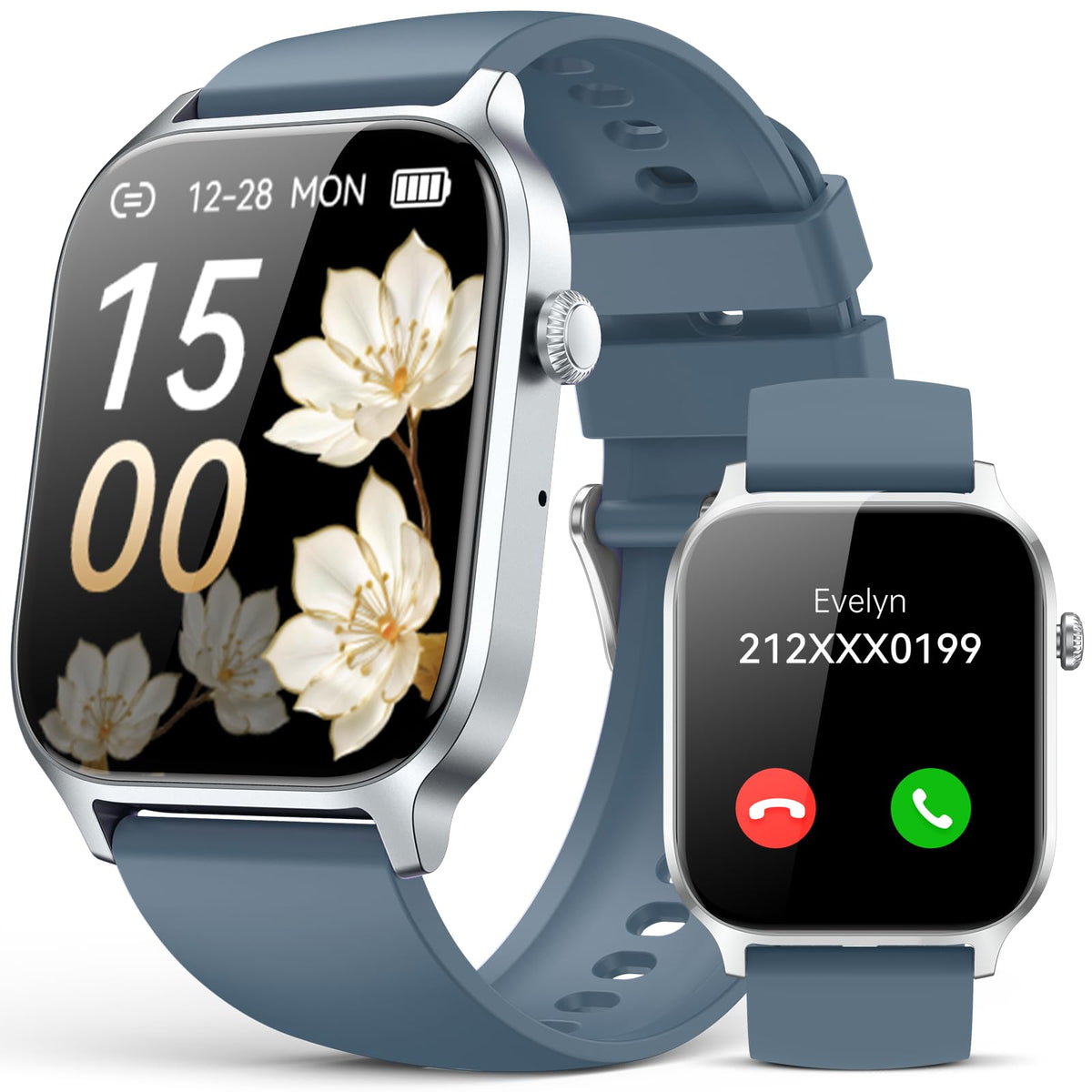 Smart Watch for Men Women- Answer/Make Call, 2024 IP68 Waterproof Fitness Tracker Watch with Sleep Step Counter Activity Smartwatch for Samsung Android iPhone iOS (Black-Blue, 1.83)