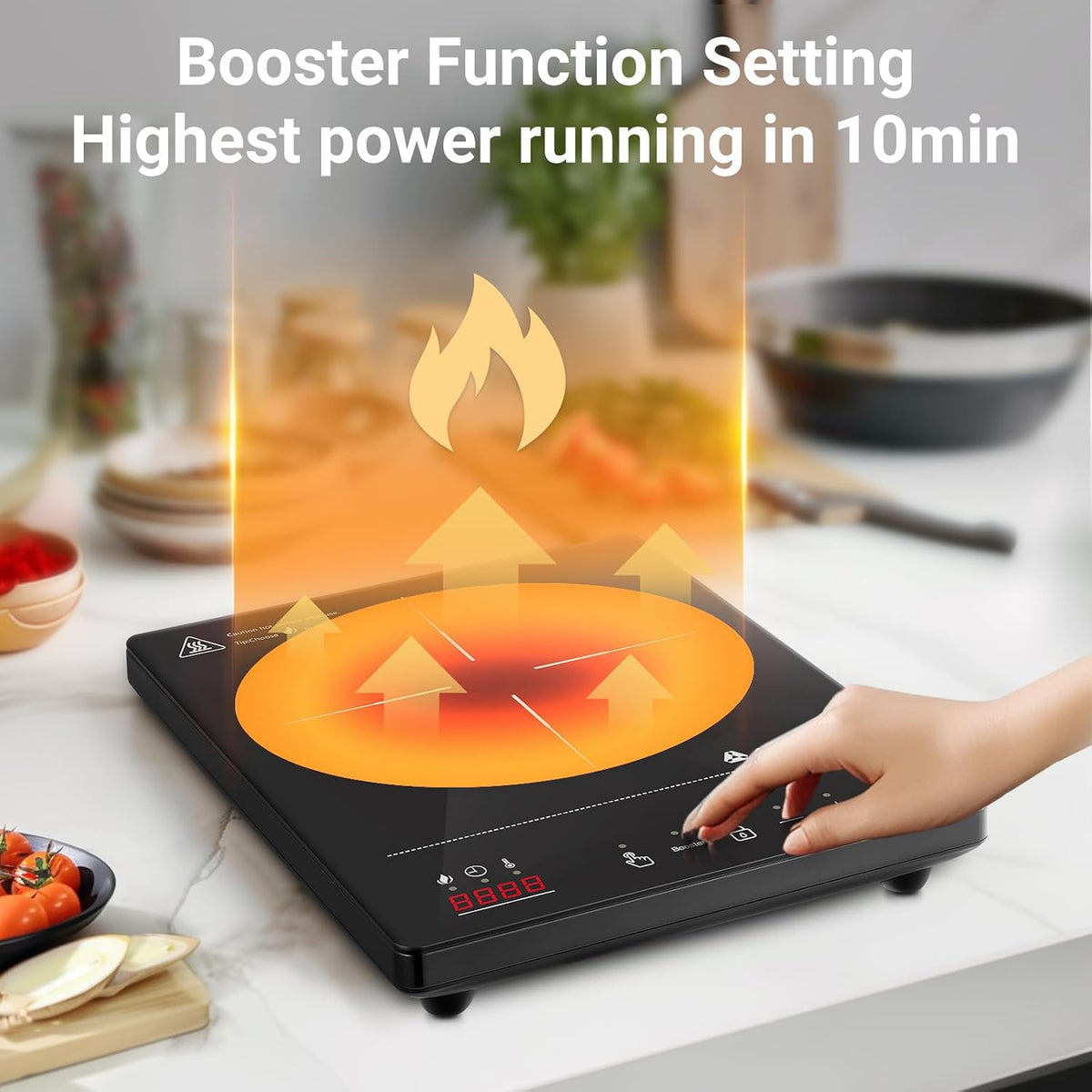 Aobosi Single Induction Cooker,Portable Induction Hob with Ultra-thin Body(32 * 26 * 4.2),20 Power and Temperature levels,Booster Function 2000W,Safety Lock,10H Timer,Black