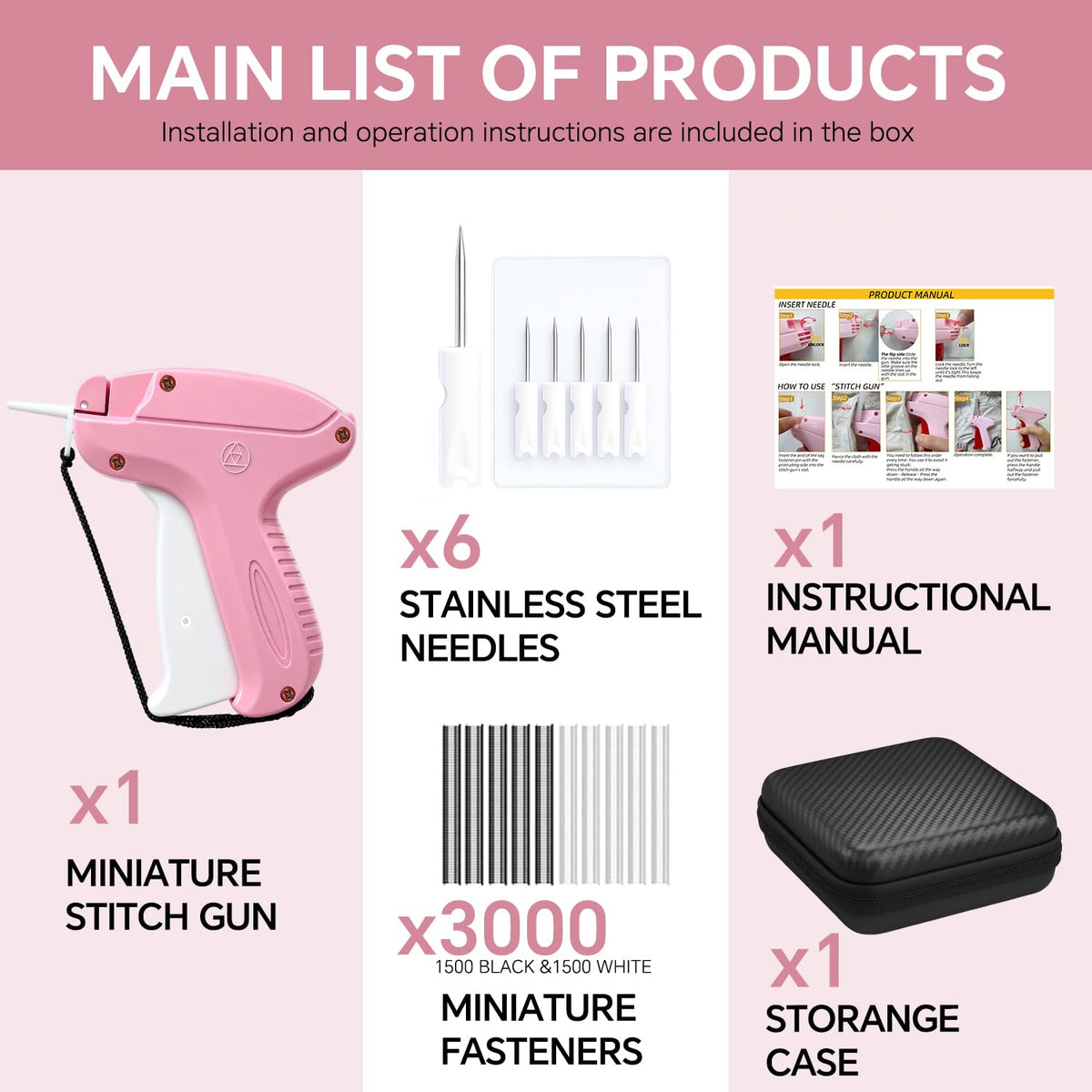 Stitchy Quick Clothing Fixer, Mini Stitch Gun for Clothes, Clothing Stitch Tagging Gun with Case,Stitchy Tool with 6 Needles,1500 Black & 1500 White 5mm Micro Fasteners