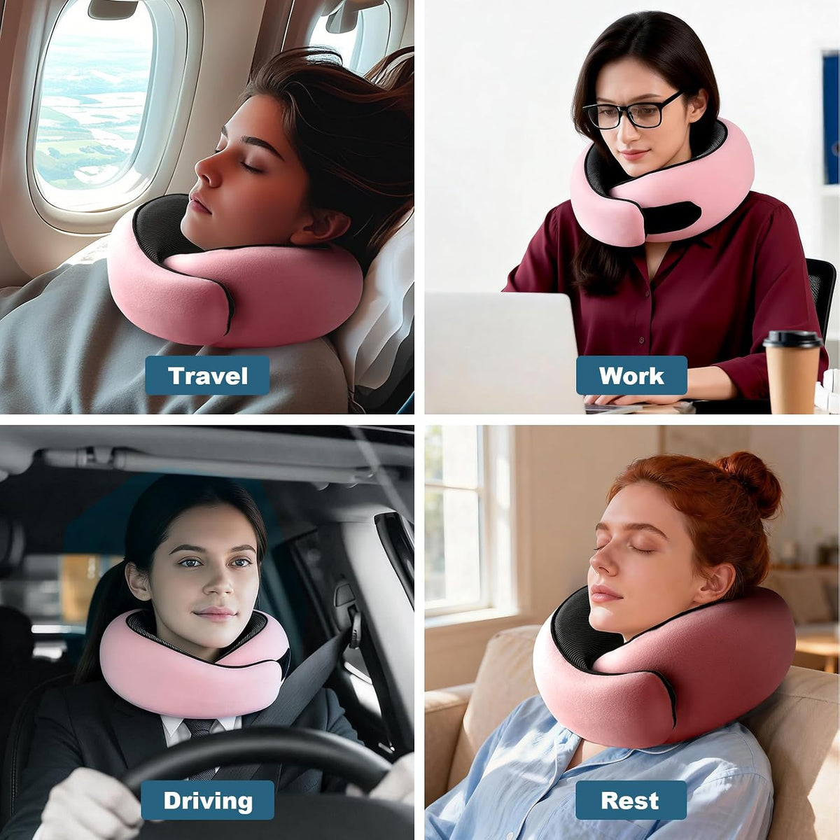Memory Foam Travel Neck Pillow, 360° Support with Eye Mask&Earplugs