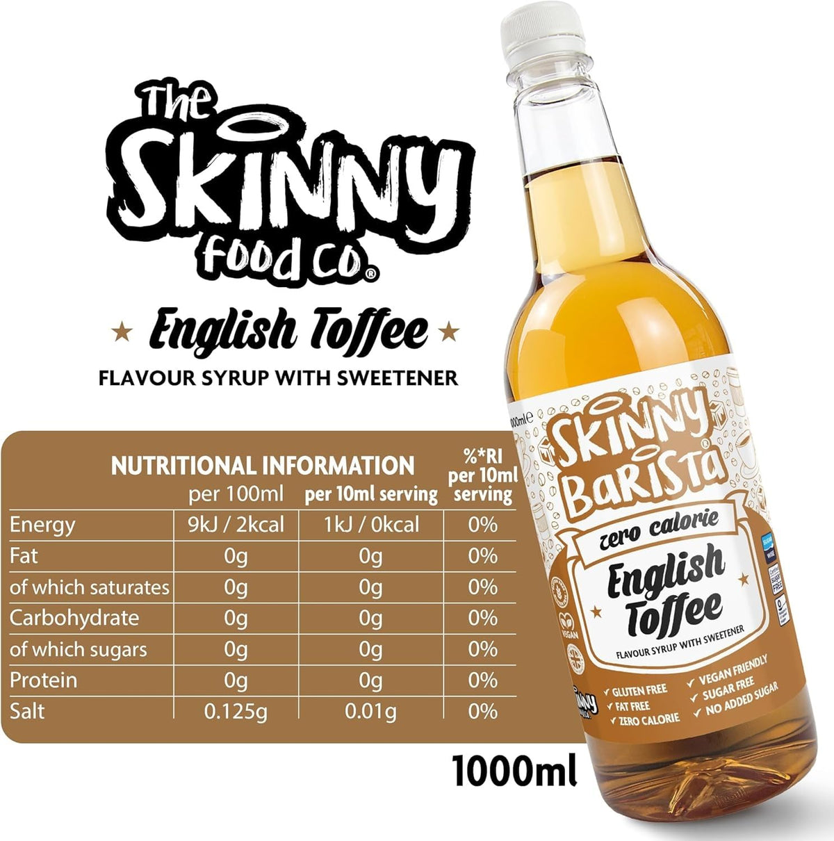 Skinny Food Co Butterscotch Syrup Zero Calorie 1L - Sugar Free Coffee Syrup