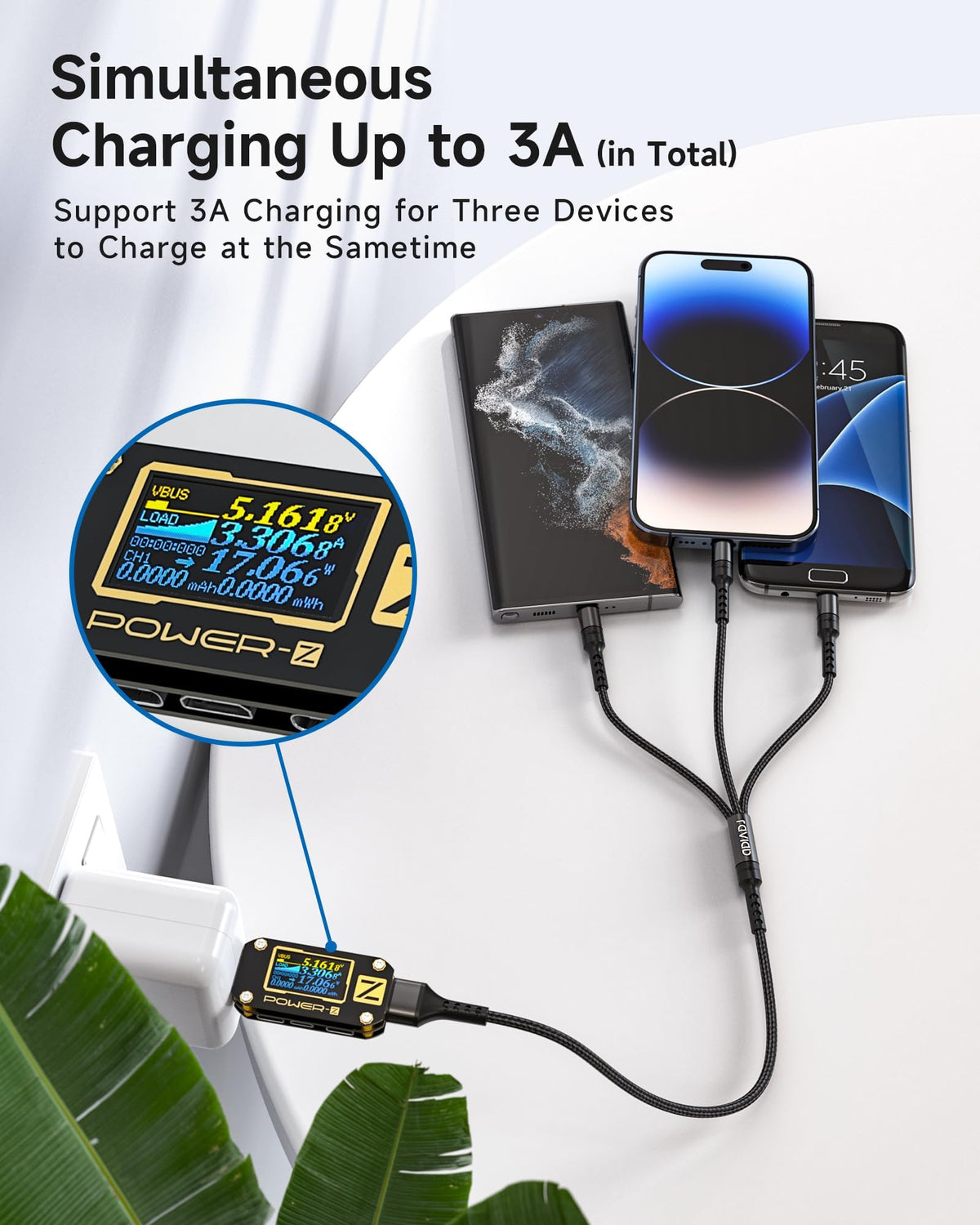 RAVIAD Multi Charger Cable 3 Packs 1.2M 3 in 1 Charging Cable Nylon Braided