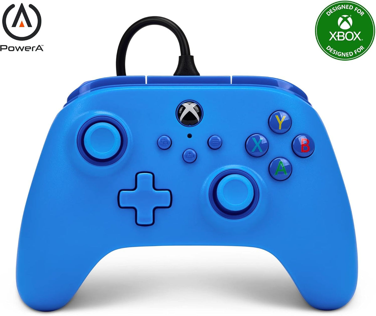 PowerA Wired Controller For Xbox Series X & S, Xbox One, PC, Windows 10 & 11, Dual Rumble Motors, Detachable 10ft USB Cable, 3.5mm Stereo Headset Jack, Official: Blue