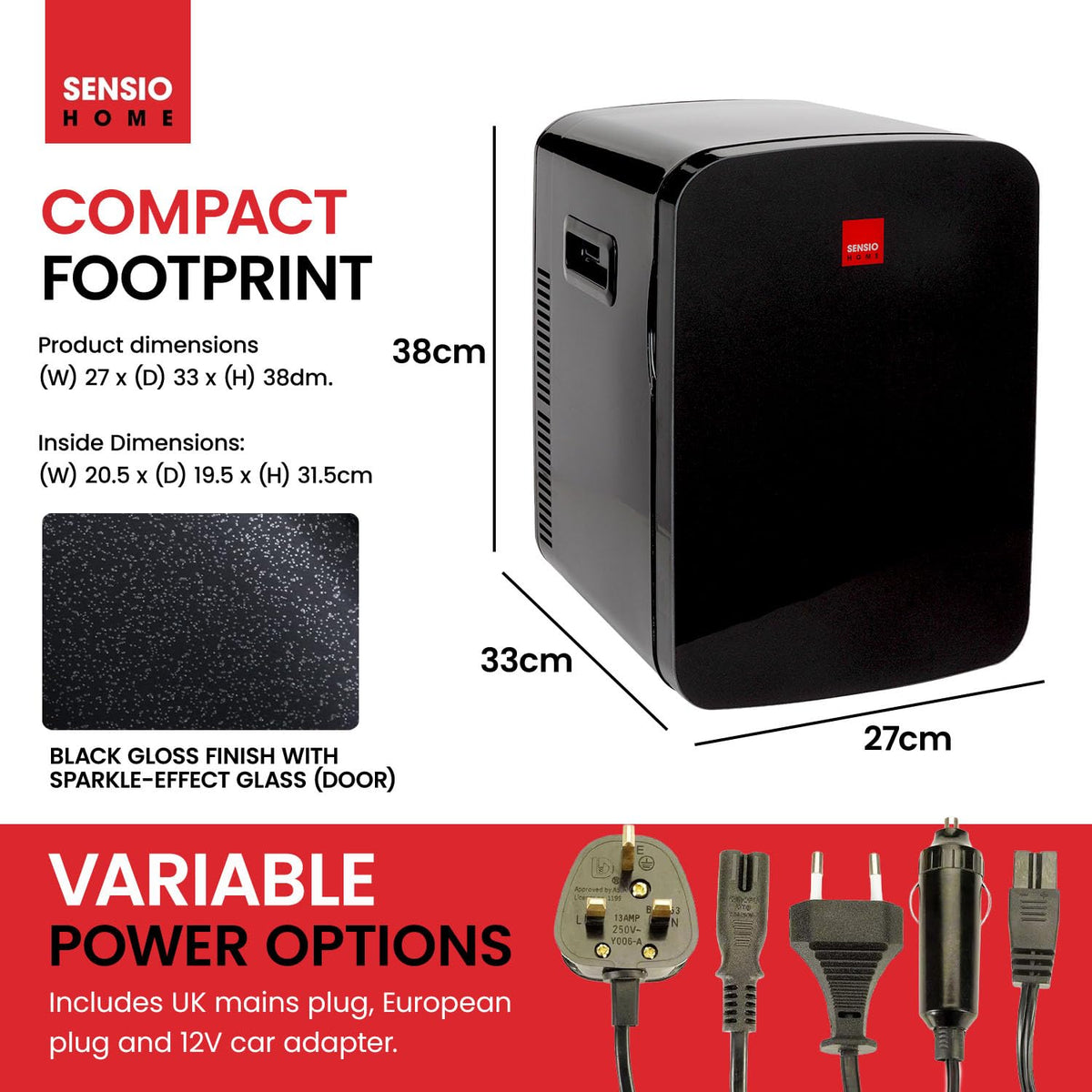 SENSIOHOME 10L Mini Fridge Cooler & Warmer - Sleek Small Fridge for Drinks, Skincare, Makeup, Medicine & Snack Chiller - AC DC 12V Car Refrigerator for Travel, Gamer, Office, Dorm & Camping