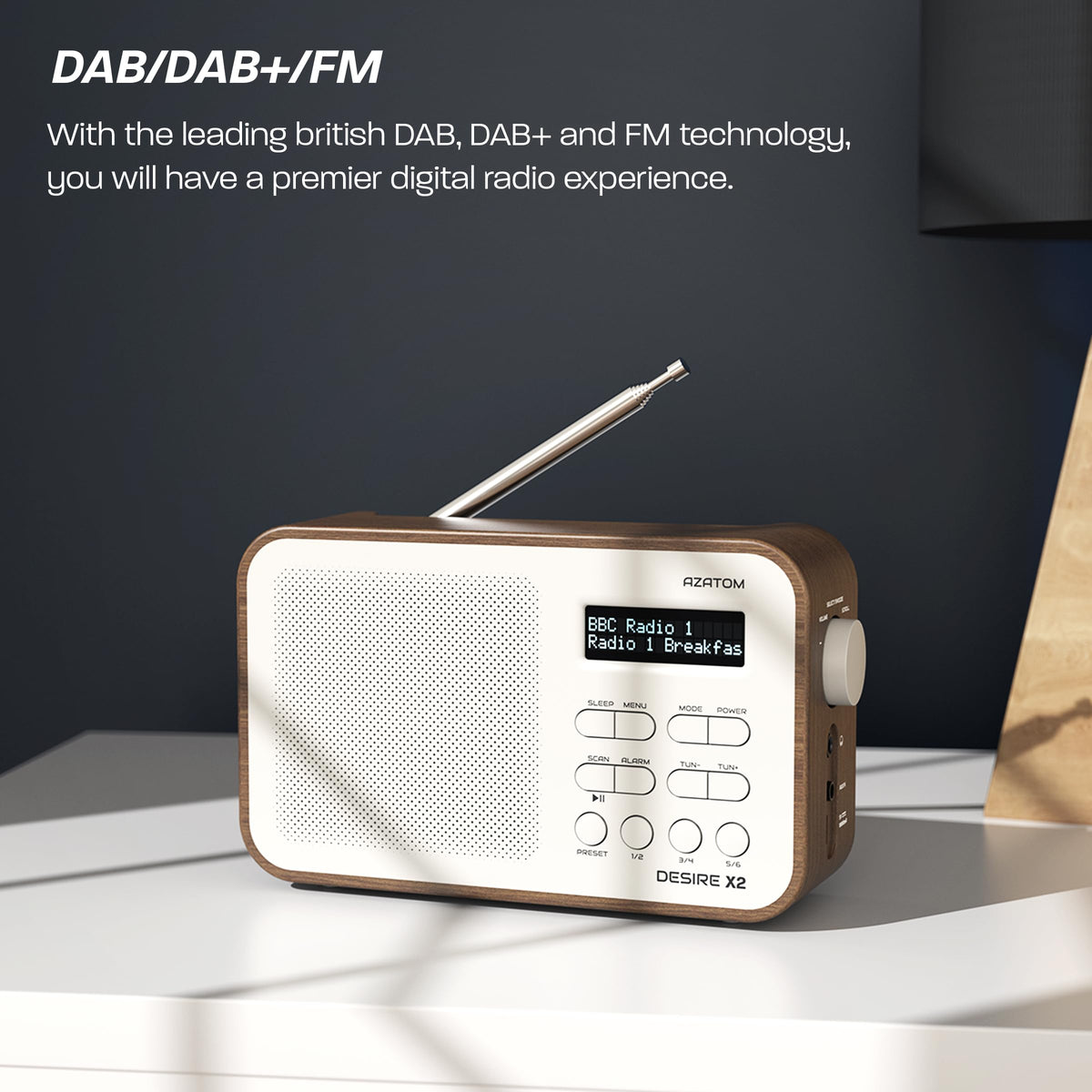 DAB/DAB+ & FM Portable Digital Radio | Simple Controls | Dual Alarms & Sleep Timer | Battery & Mains Powered (4x”AA”) | Bluetooth | Perfect for Home, Office or Outdoors | AZATOM Desire X2 (Black)