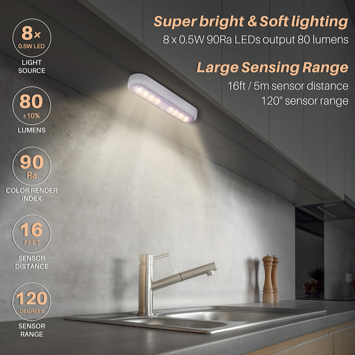 STAR-SPANGLED 7” LED Motion Sensor Lights Indoor AAA Battery, 3 Pack White
