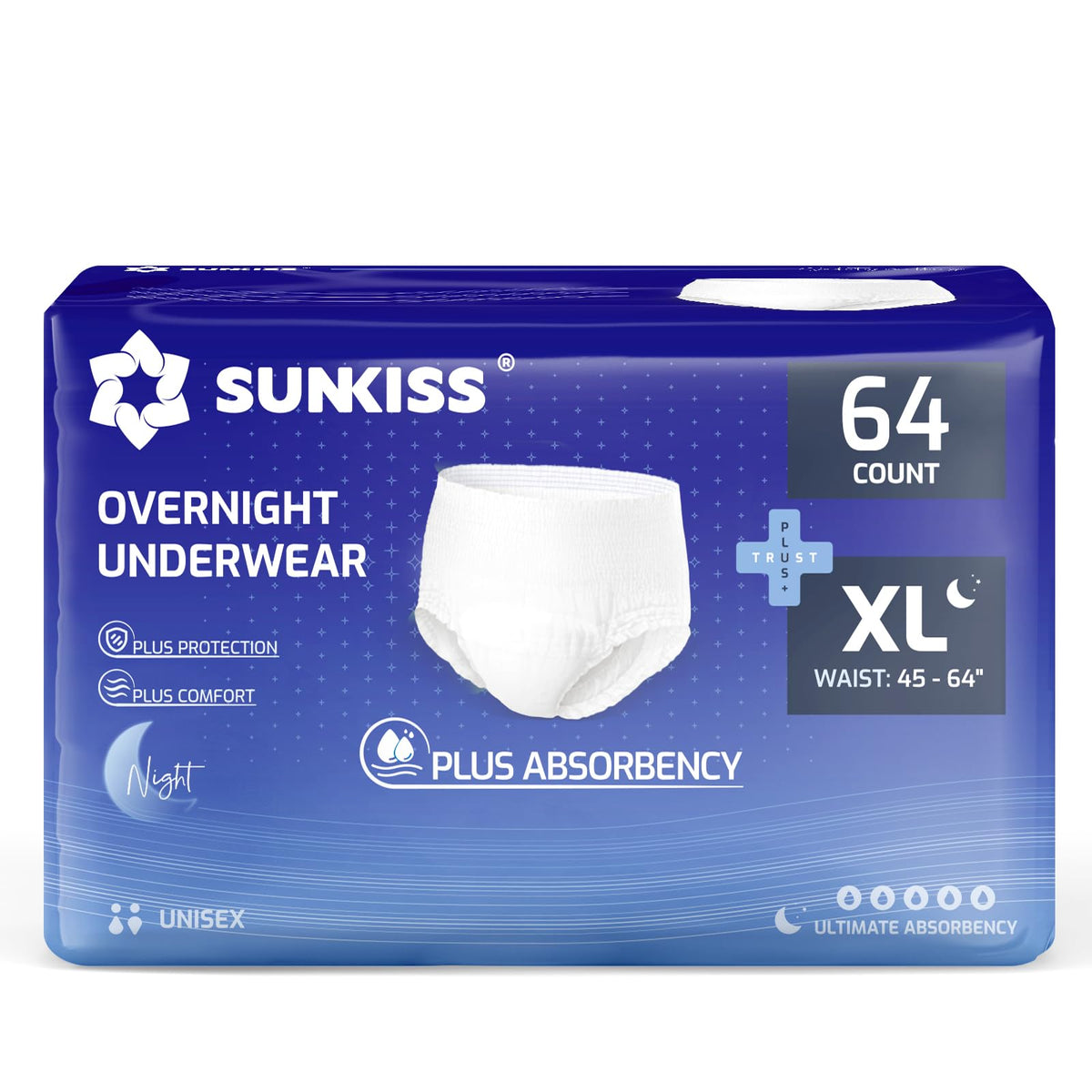 SUNKISS Incontinence Pants for Men and Women, Small/Medium, 64 Count (4×16)