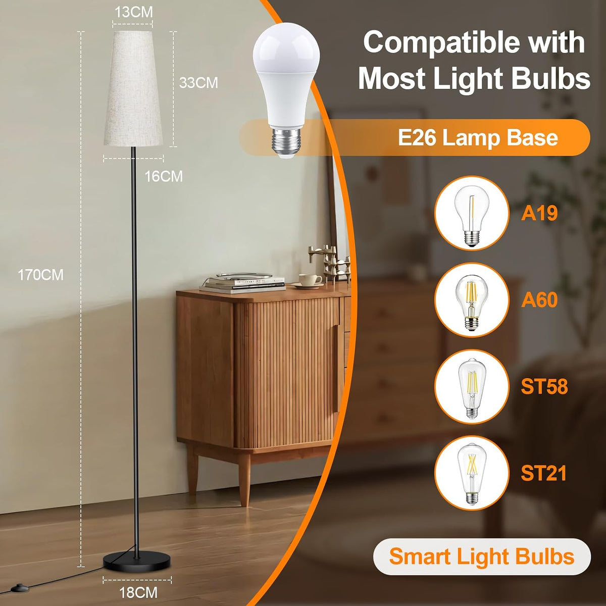 LED Floor Lamp Dimmable with Remote Control, 67" Modern Standing Tall Lamp