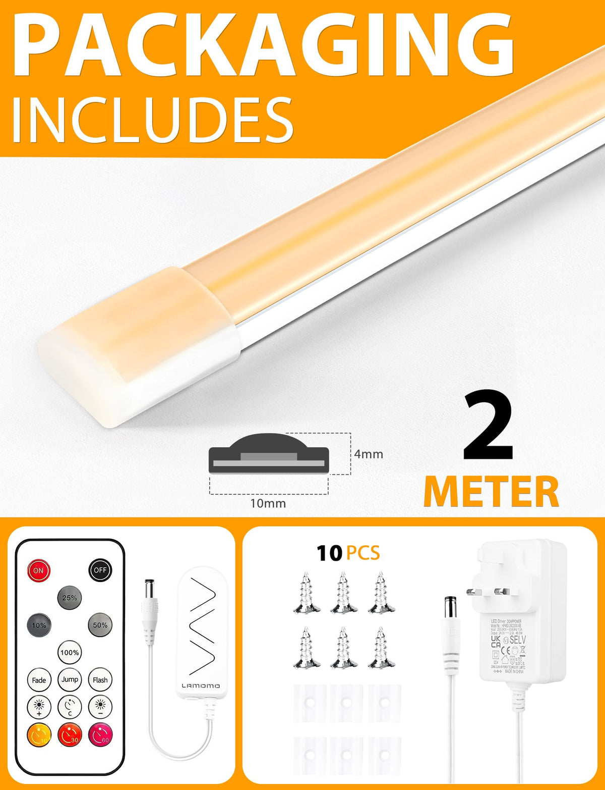 Lamomo COB LED Strip Light 5M, White Dimmable Neon Rope with Remote