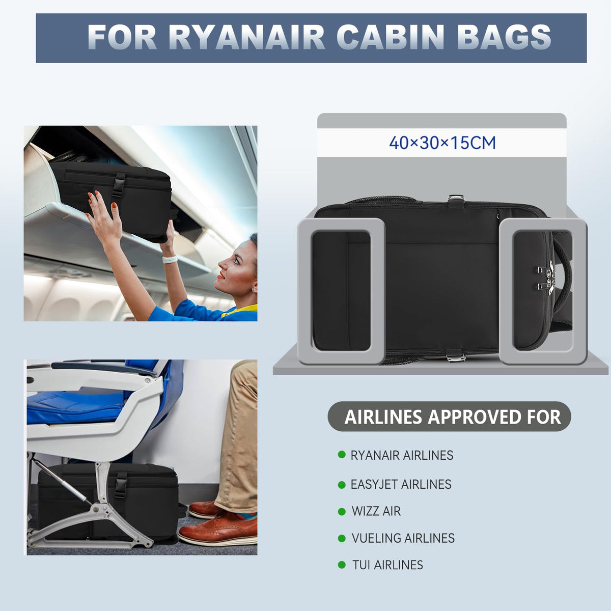 Lossga Ryanair Cabin Bags 40x30x20 Underseat Carry-ons Travel Backpack (Pack of 2)