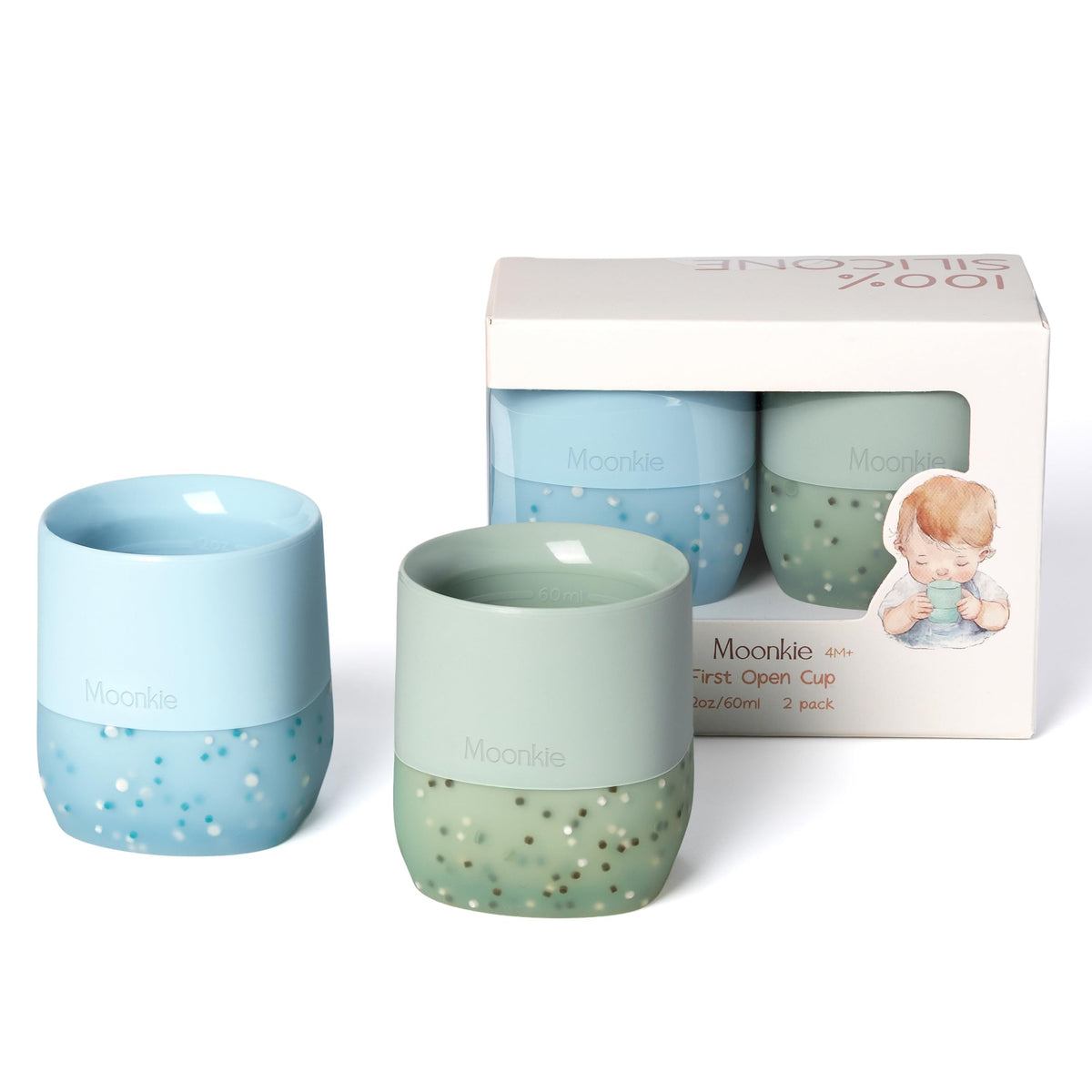 Moonkie Baby Cup | Silicone Open Cup Baby from 6 Months | Weighted Base (Anti-Tip) | BPA Free | Capacity Markings | 60ml (Ether)