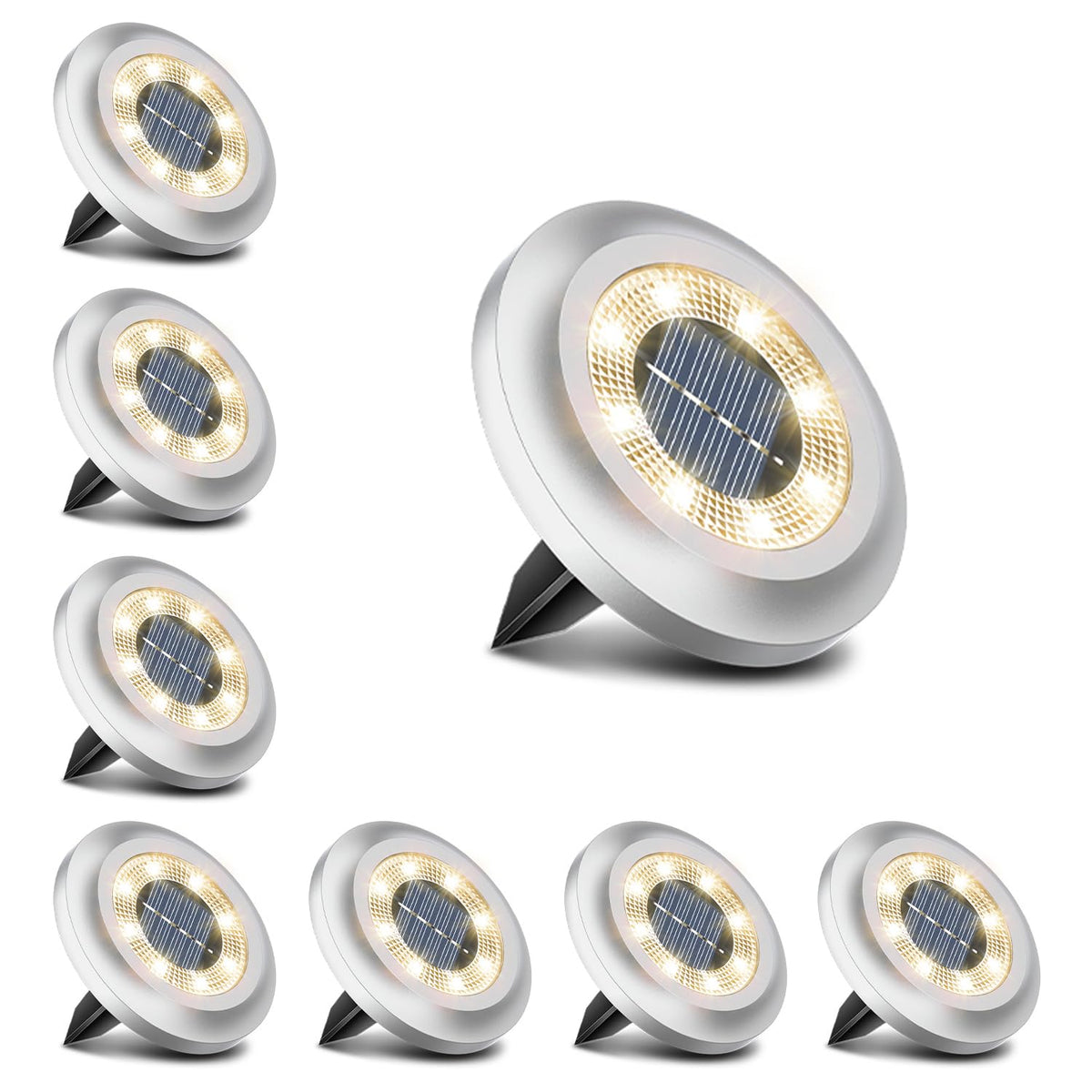 Torchtree Solar Lights Outdoor Garden,600mAh Solar Ground Lights, 8 LED Solar Disk Lights for Garden Lawn Pathway Yard Landscape Walkway（8 Pack Bright White） ﻿