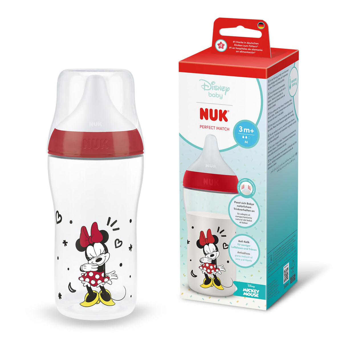 NUK Perfect Match Newborn Baby Bottle Set | 0+ Months | 150ml | Anti Colic Feeding Bottle | PP | Temperature Control Indicator | Rainbow | 4 Count