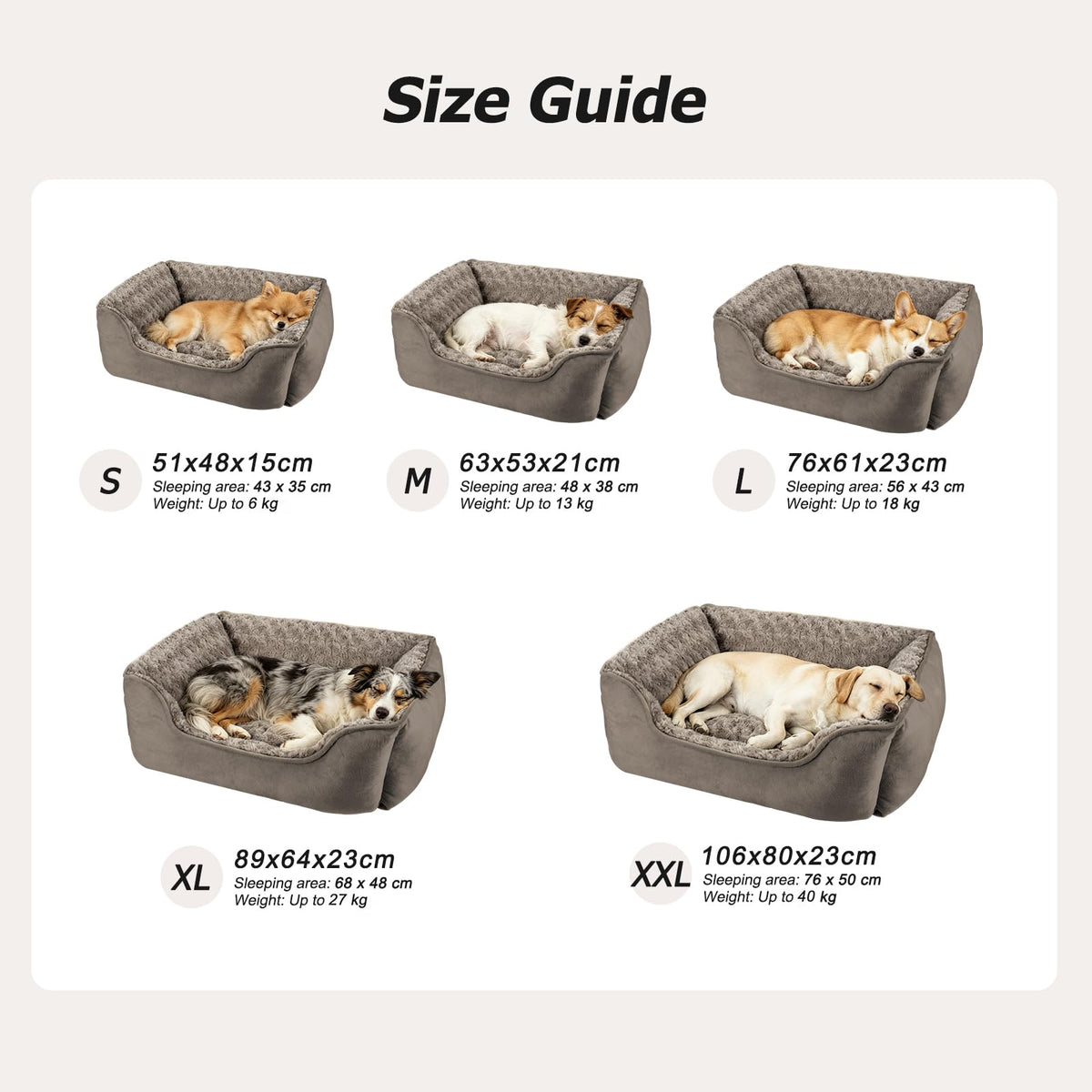 JOEJOY Dog Bed Medium - Washable Rectangle Dog Beds, Anti-Anxiety, Soft Plush Non-Slip Bottom Pet Bed - Small | Medium | Large Size Mattress Mat, Grey