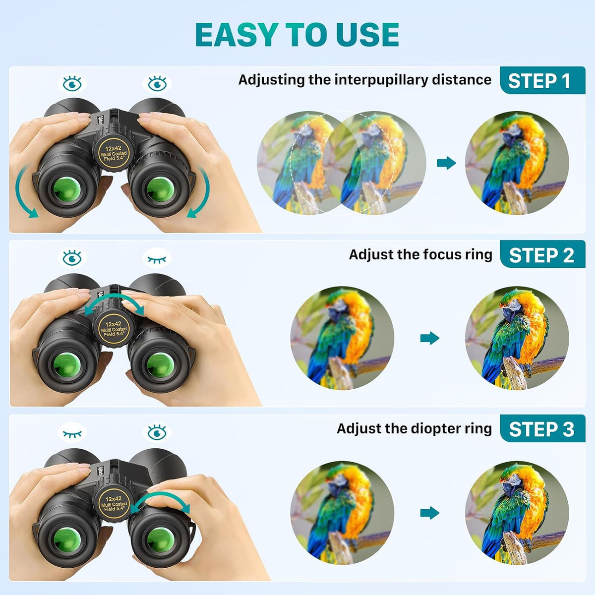 Kylietech High Power 12x42 Binoculars for Adults Fogproof & Waterproof