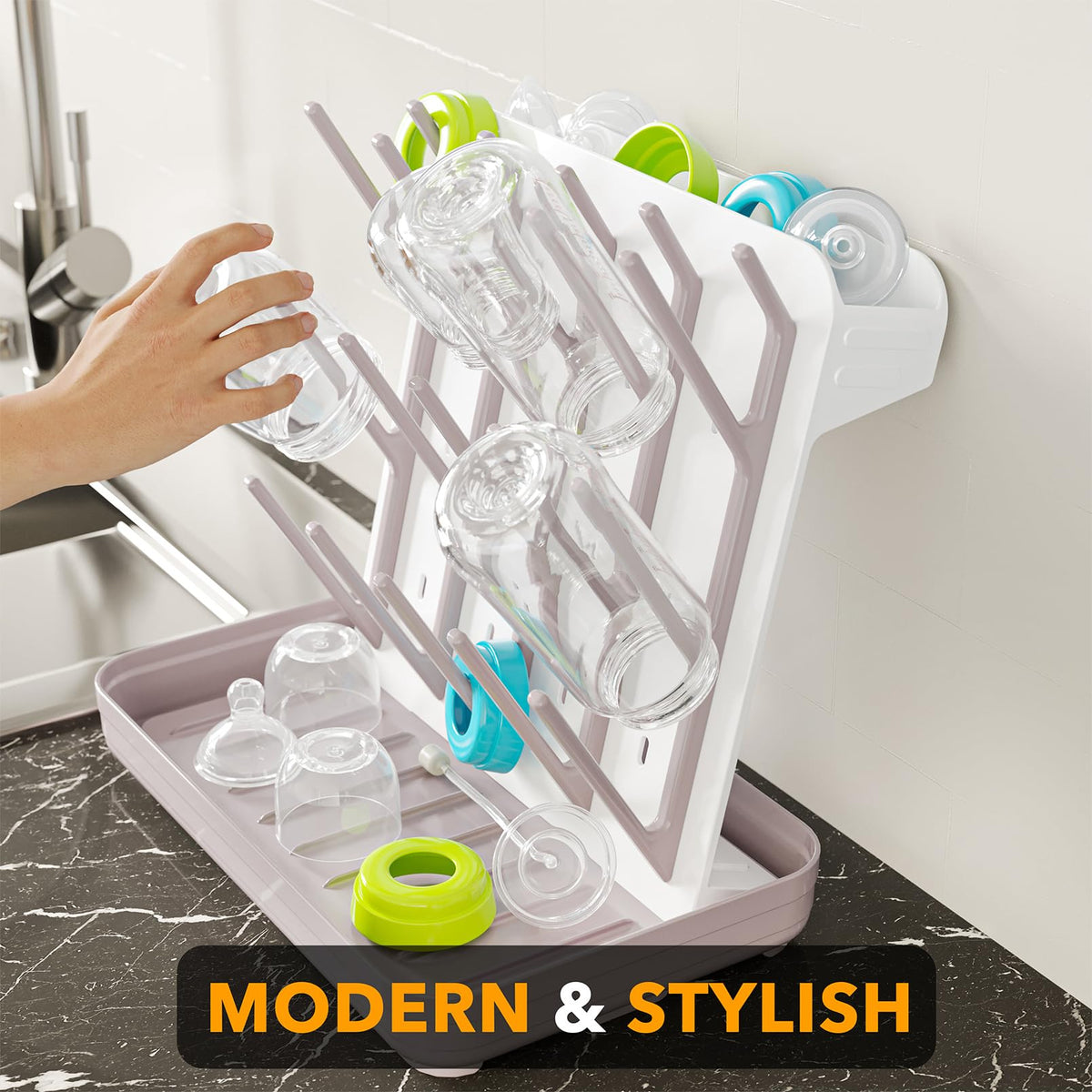 SpaceAid Baby Bottle Drying Rack with 20 Hooks, White and Gray