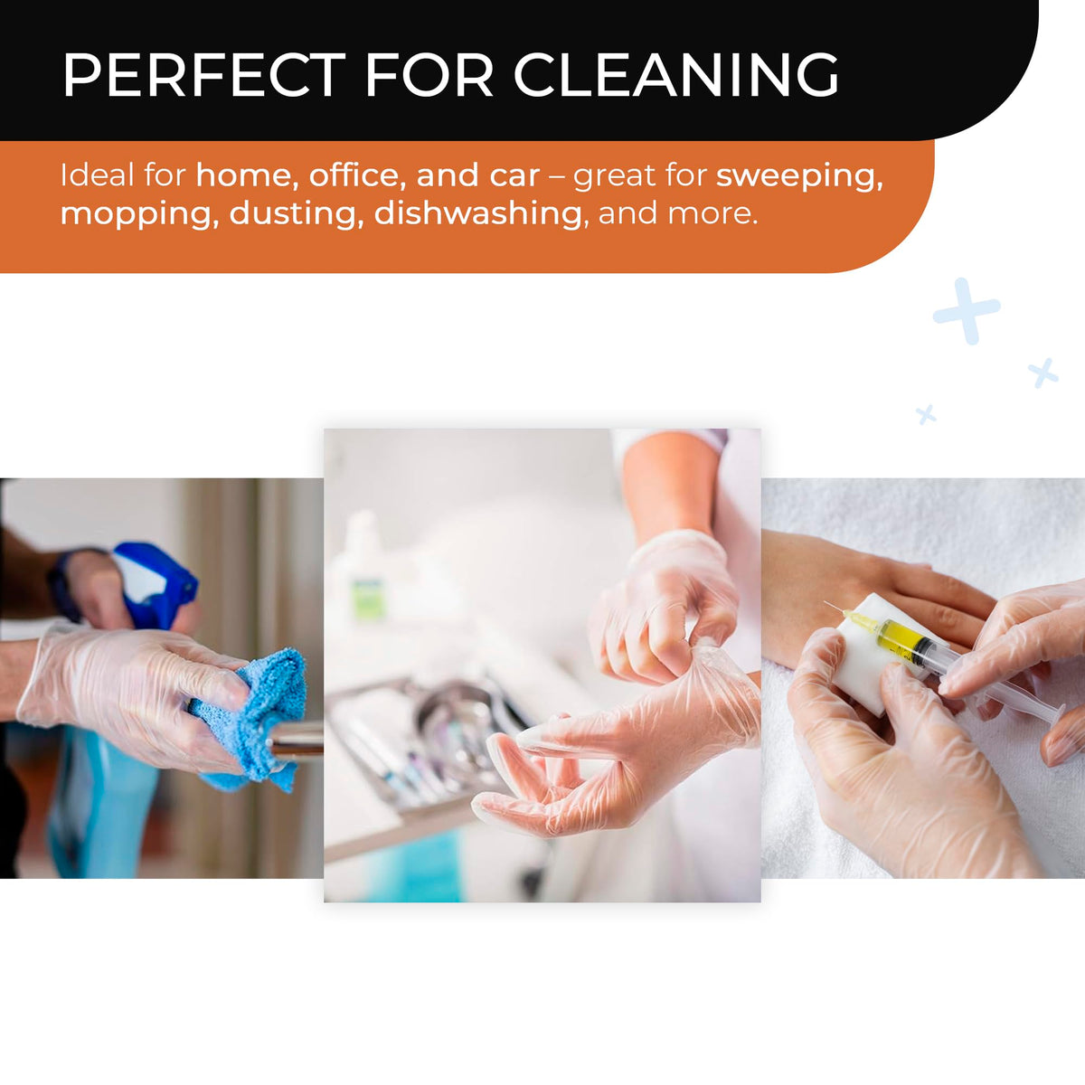 Clear Vinyl Gloves, 100 Count, Clear Disposable Gloves (100, Medium)