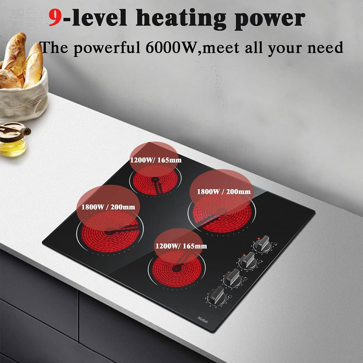 Hobsir Ceramic Hob with Knobs, Built-in Electric Cooker Hob 4 Burners 60 cm