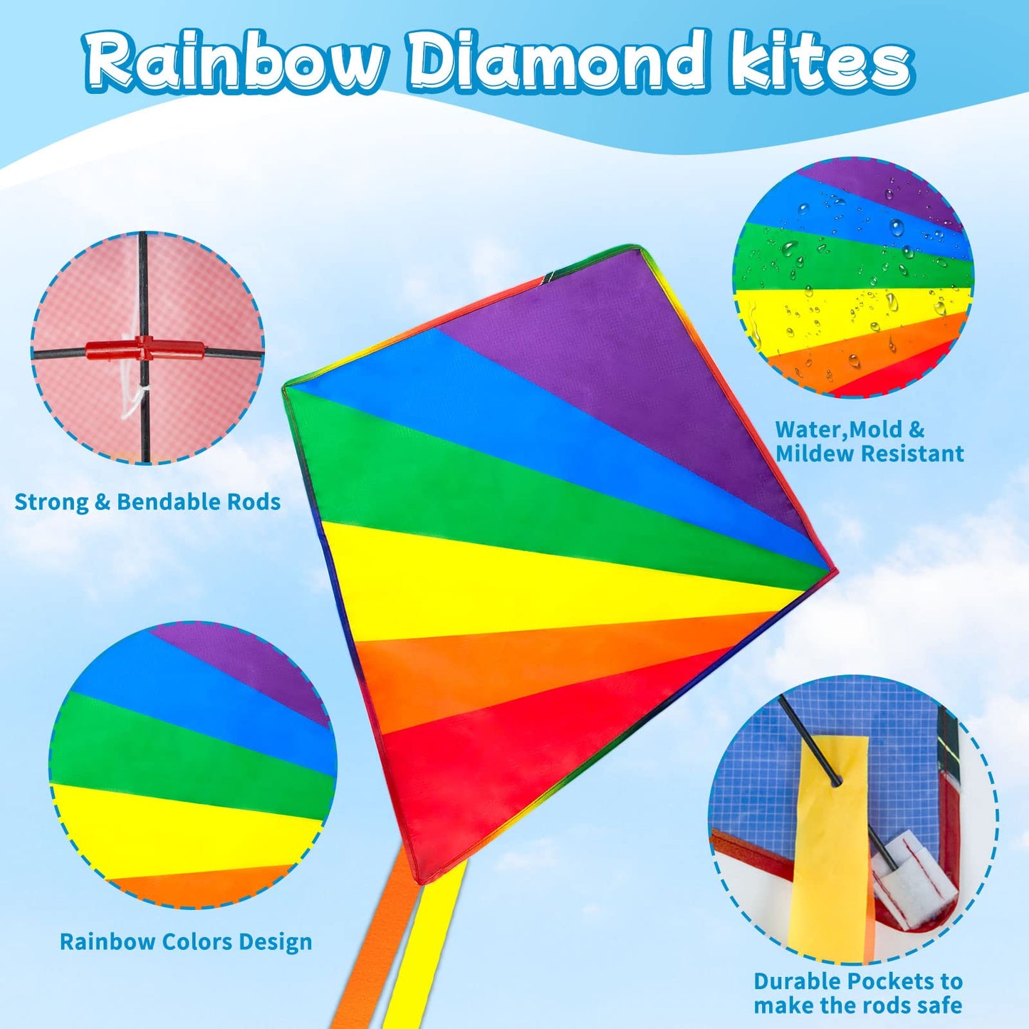 Kites for Kids & Adults, Rainbow Kite Delta Kites for Kids Age 4-8 8-12, Easy to Fly for Beginners,