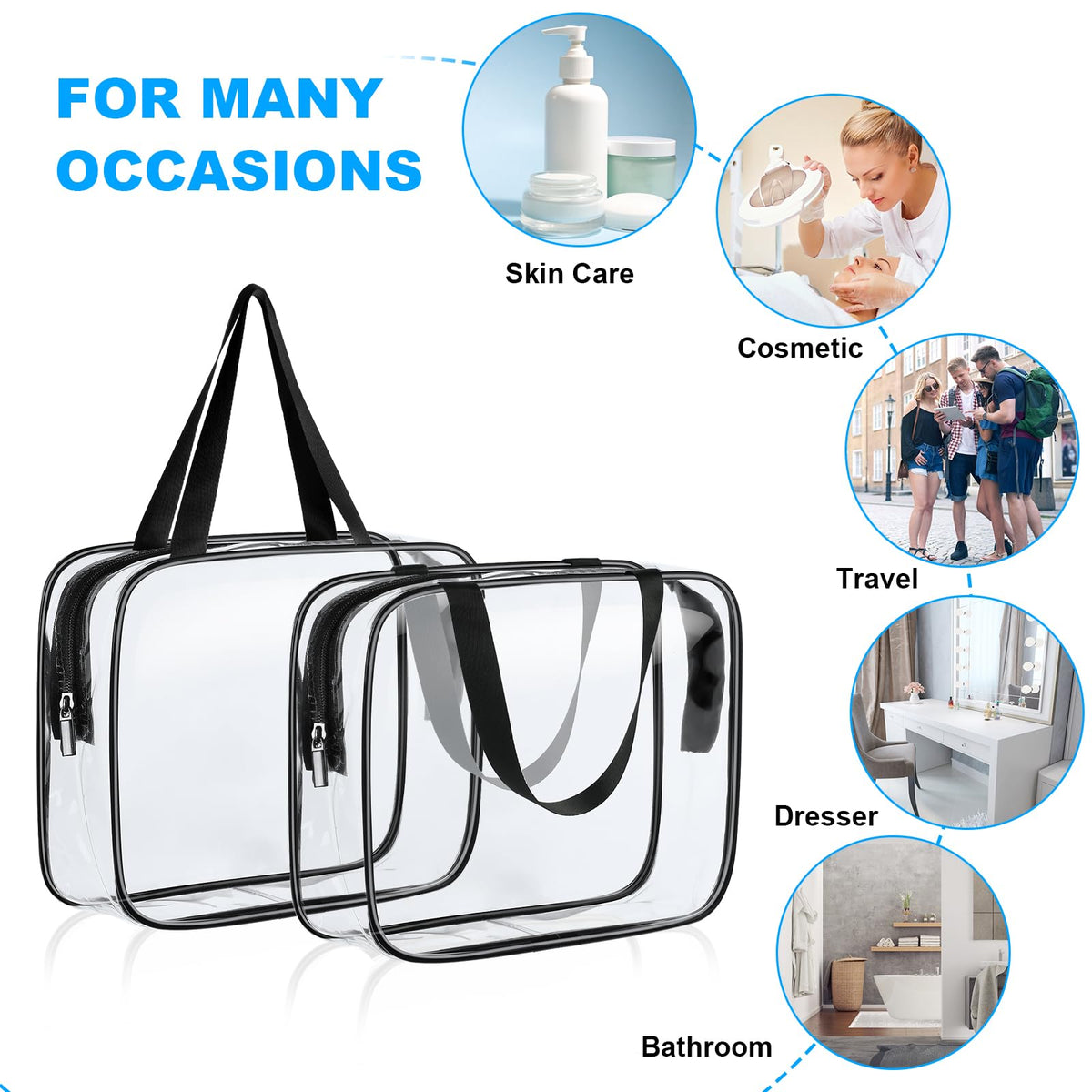 Aucuu Clear Toiletries Bag, 3 Pack PVC Waterproof Toiletries Carry Pouch, TSA Approved Travel Toiletry Bag with Zipper, Multi-Size Cosmetic Makeup Bags for Men, Women and Kids - Travel Business