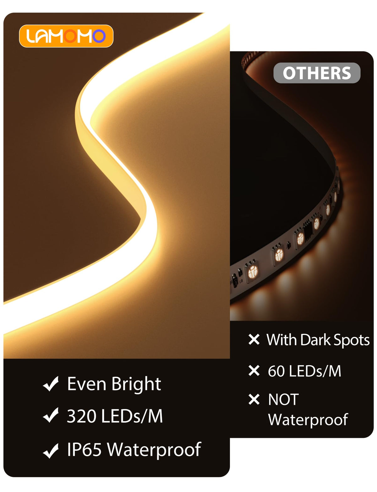 Lamomo COB LED Strip Light 5M, White Dimmable Neon Rope with Remote