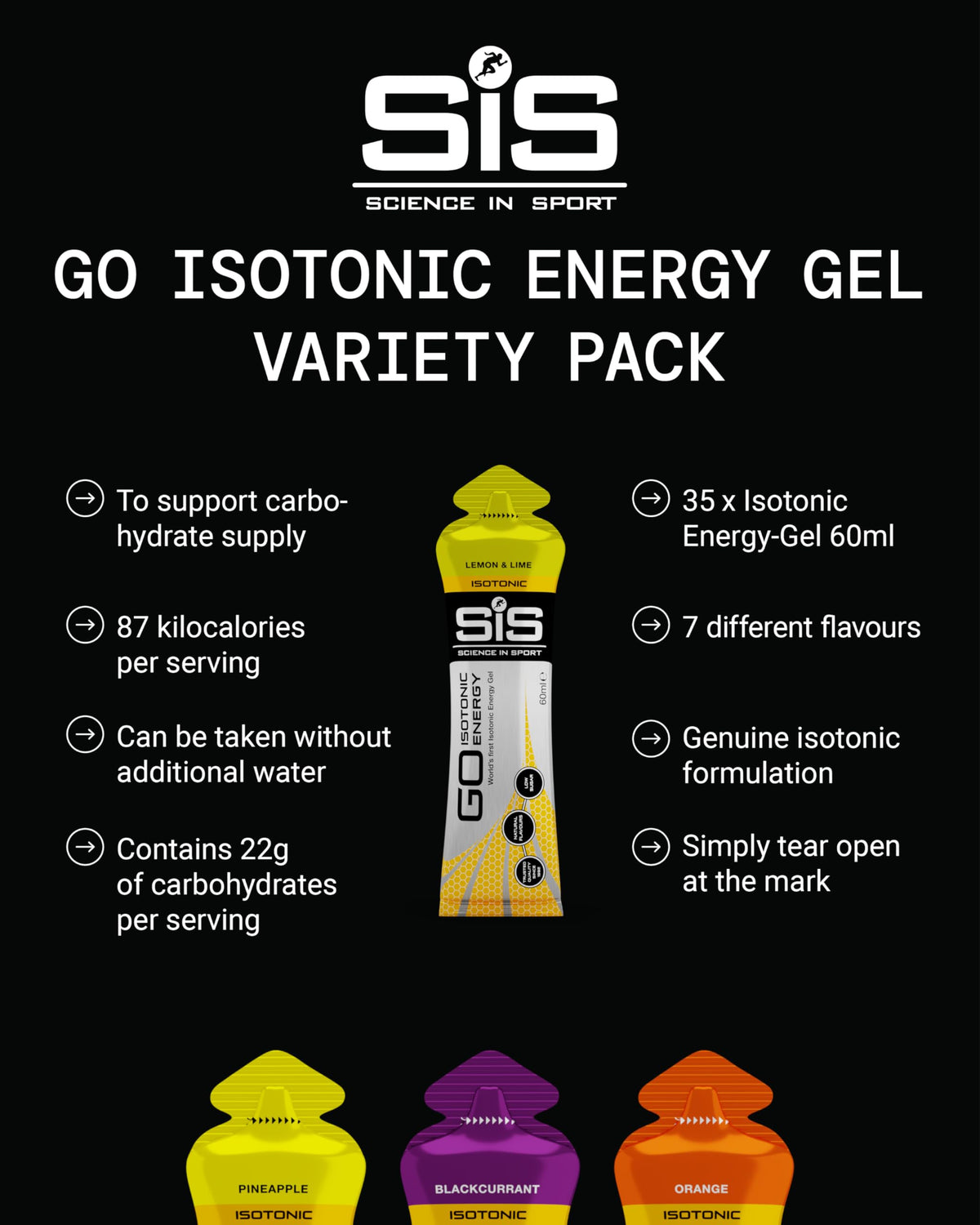 Science in Sport GO Isotonic Energy Gels Mixed, Mixed Flavours, 7 x 60ml