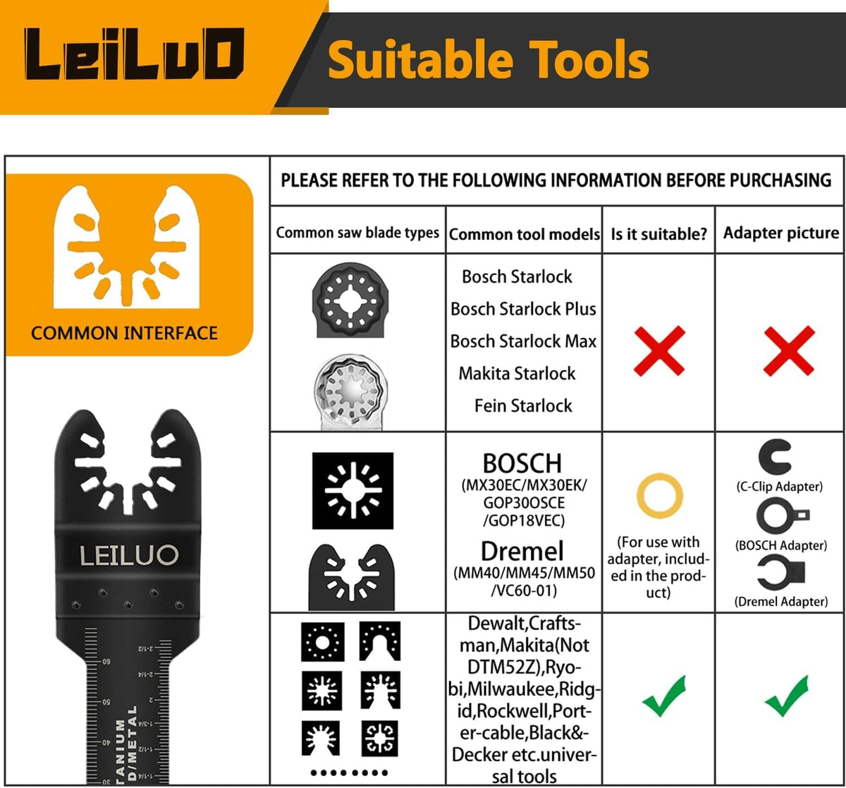 LEILUO 6Pcs Multitool Hook Blade, Multi Tool Hook Knife Blade Set