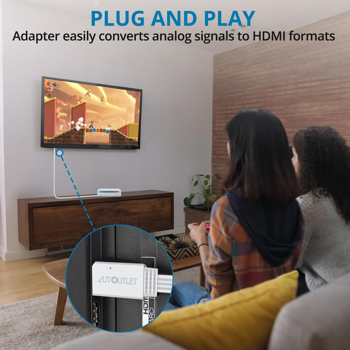 AUTOUTLET Wii to HDMI Converter 1080P 5ft/150 cm for Full HD Device, Adapter with HDMI Male Cable Output Compatible with Nintendo Wii, Wii U, HDTV, Monitor-Supports All Wii Display Modes