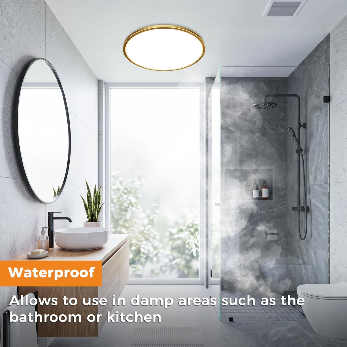 slochi Bathroom Light, 3000K/4000K/6500K 3 Color Temperature, Waterproof, Round, Modern, Flush Ceiling Light for Bathroom, Kitchen, Bedroom, Hallway and MoreØ18CM(Gold)