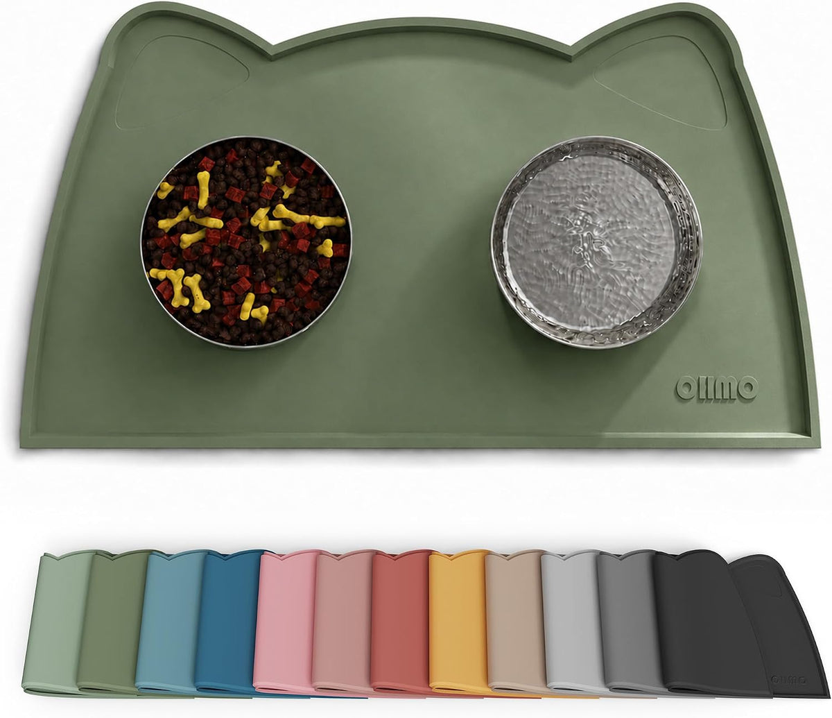 OHMO Silicone Cat Food Mat for Food&Water Bowls, 46x25cm, Camo Green